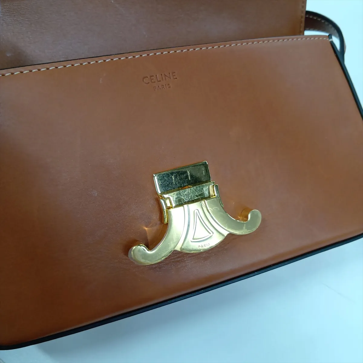 Triomphe Leather Shoulder Bag, Brown — view 10