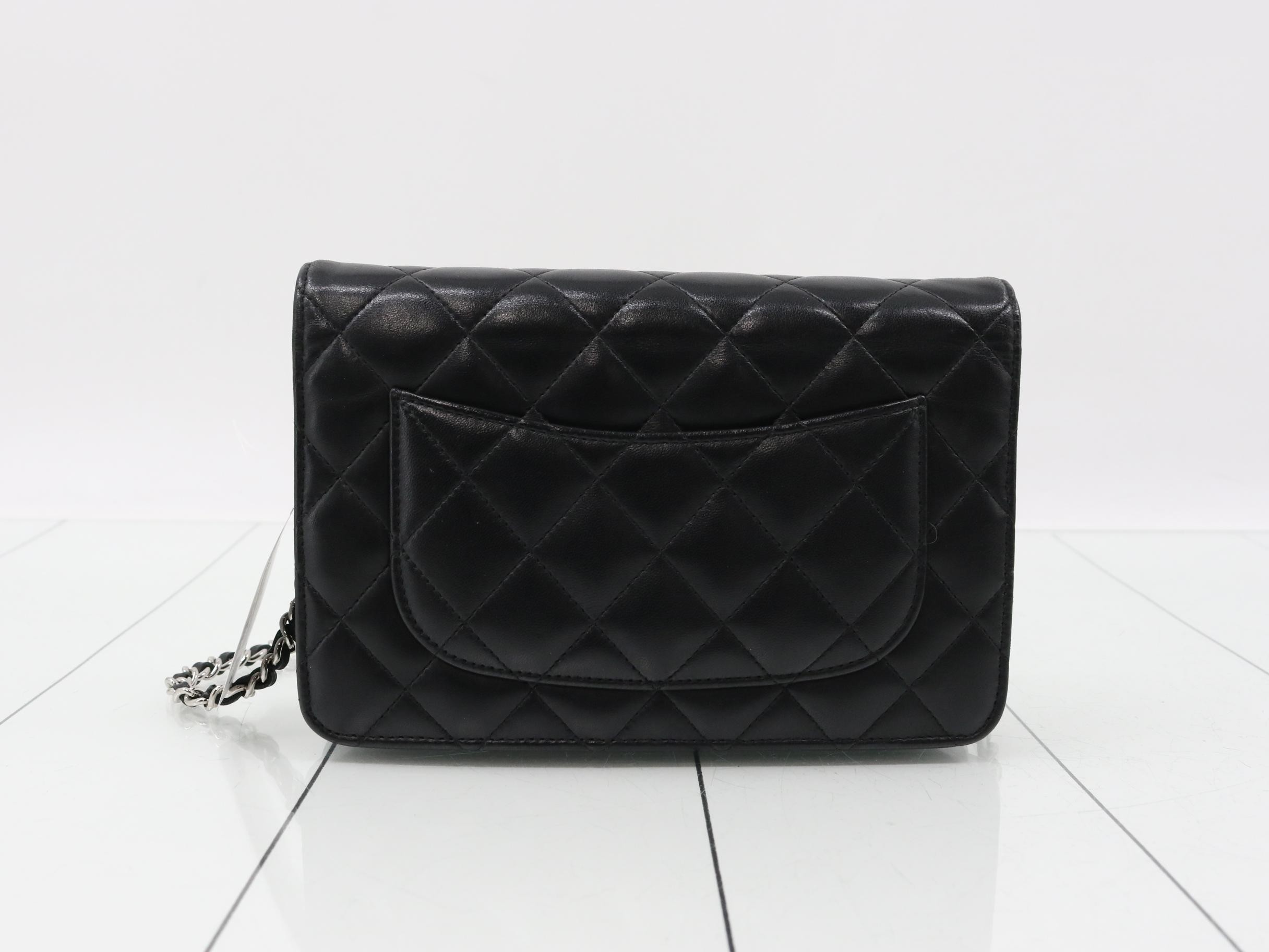 Matelassé Lambskin Chain Shoulder Bag, Black — view 2