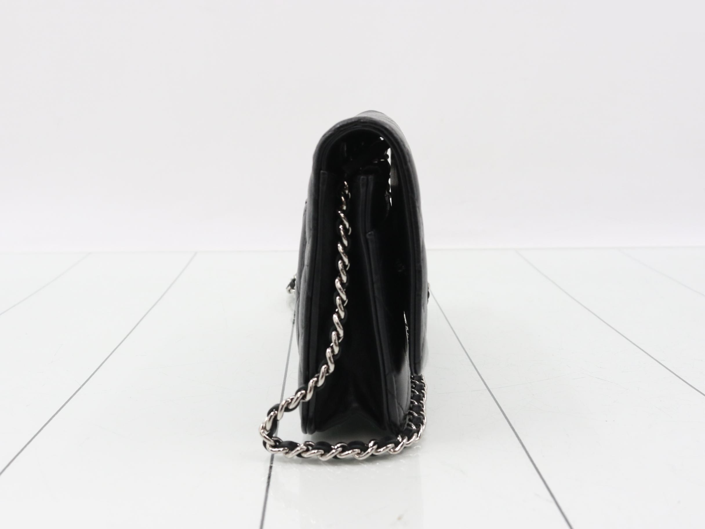 Matelassé Lambskin Chain Shoulder Bag, Black — view 4