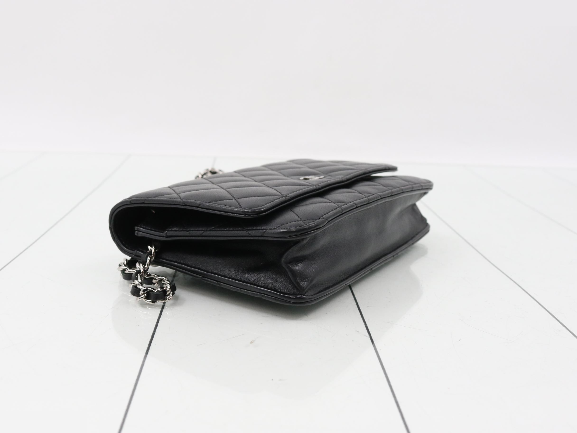 Matelassé Lambskin Chain Shoulder Bag, Black — view 5