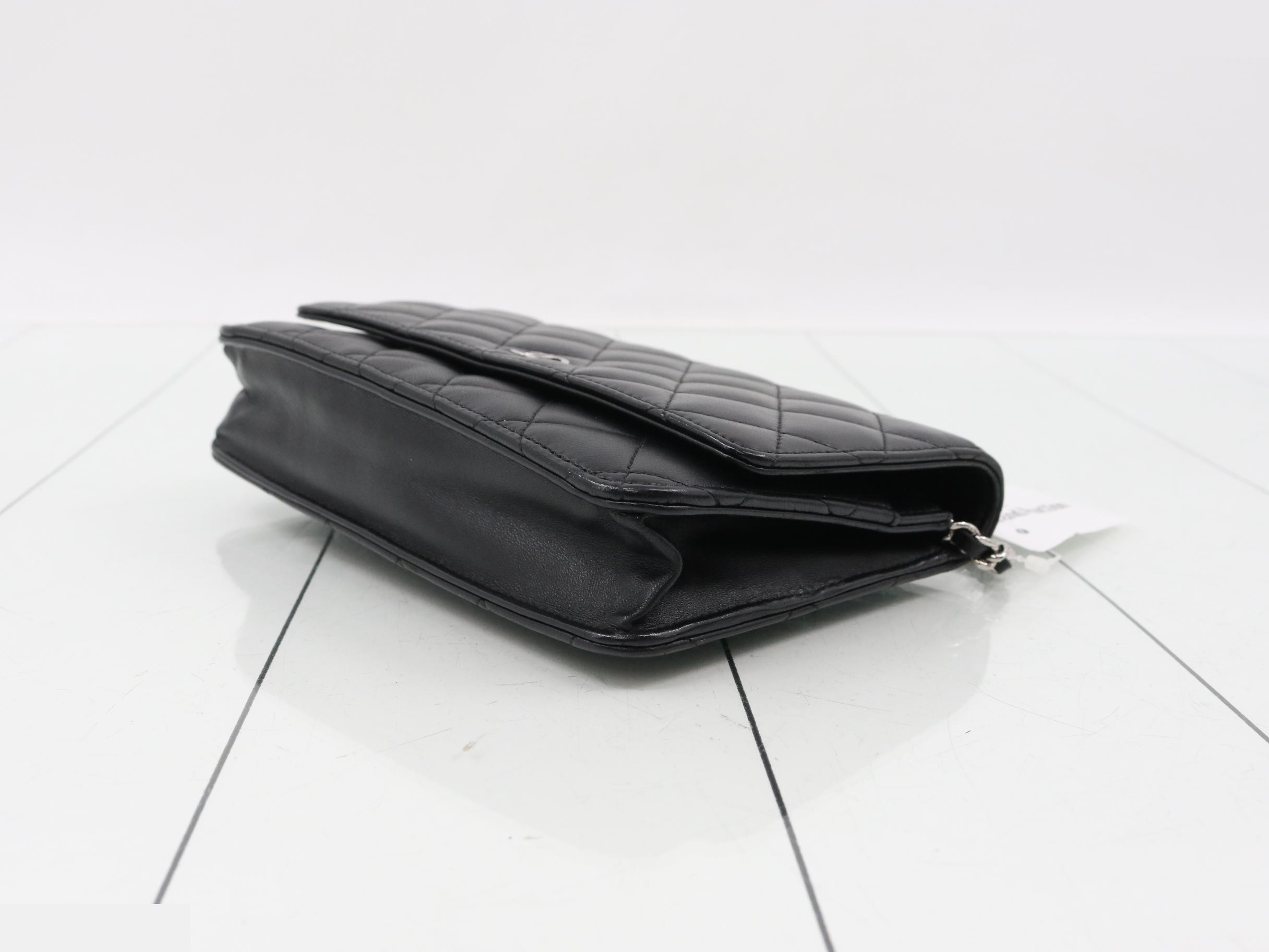 Matelassé Lambskin Chain Shoulder Bag, Black — view 6