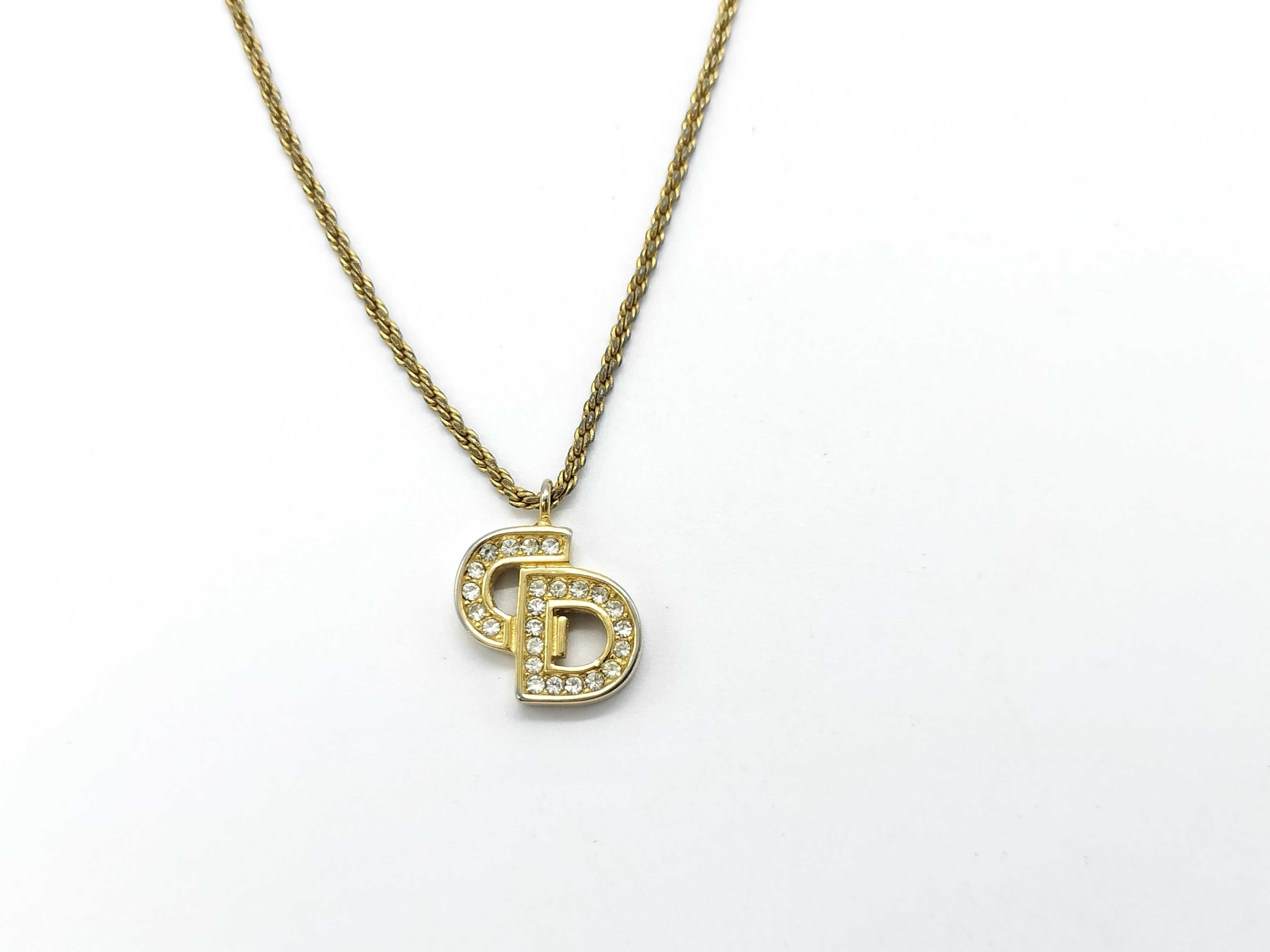 CD Logo Necklace with Rhinestones