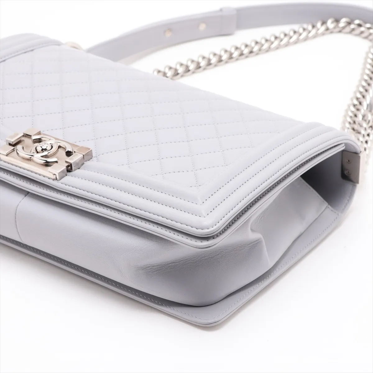 Boy Chanel 28 Large Lambskin Chain Shoulder Bag, Gray, Silver Hardware, 25102555, Serial Number 25-series, A92193 — view 3