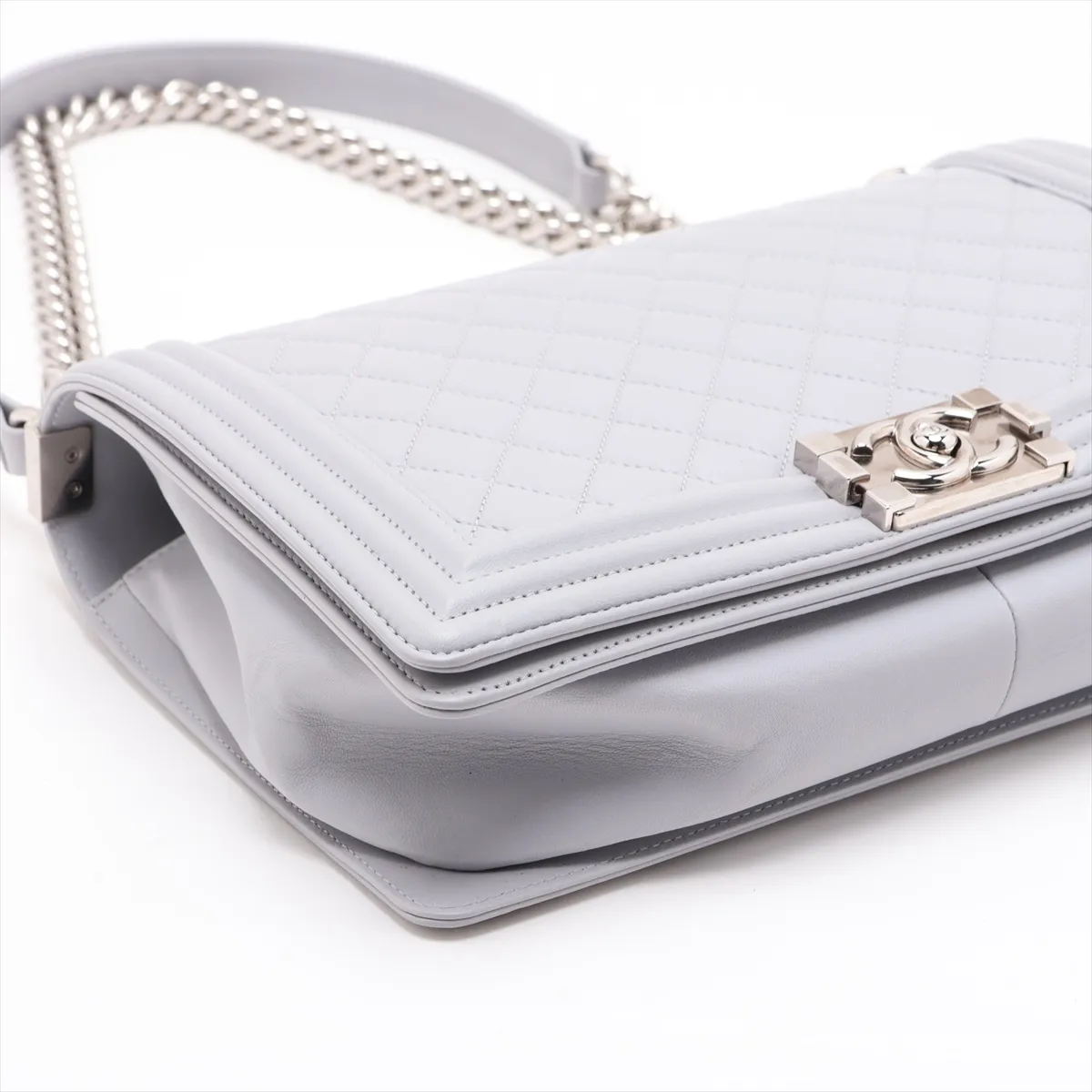Boy Chanel 28 Large Lambskin Chain Shoulder Bag, Gray, Silver Hardware, 25102555, Serial Number 25-series, A92193 — view 4