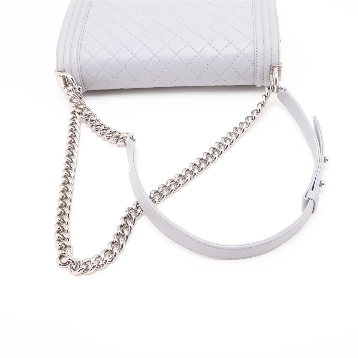Boy Chanel 28 Large Lambskin Chain Shoulder Bag, Gray, Silver Hardware, 25102555, Serial Number 25-series, A92193 — view 5