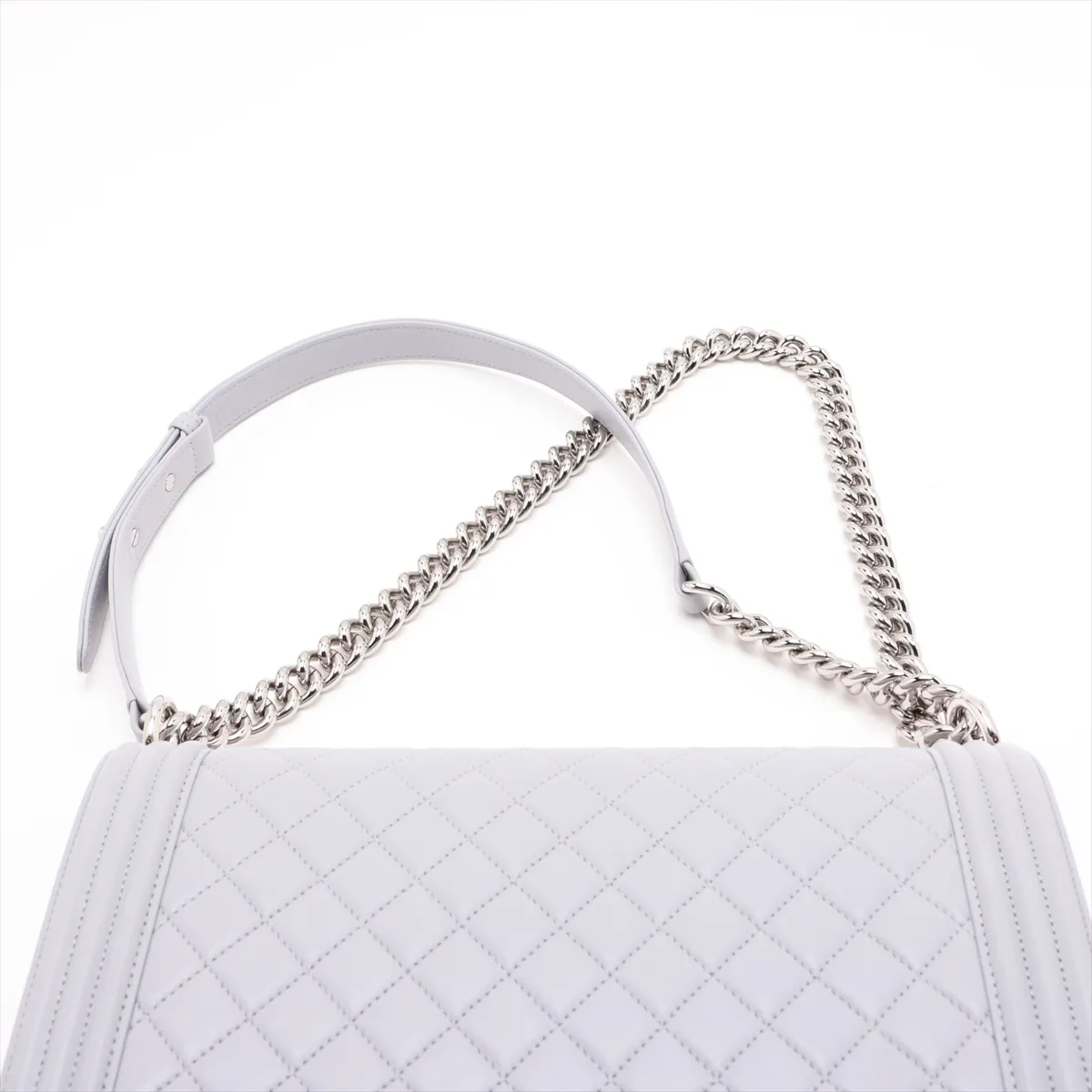 Boy Chanel 28 Large Lambskin Chain Shoulder Bag, Gray, Silver Hardware, 25102555, Serial Number 25-series, A92193 — view 6