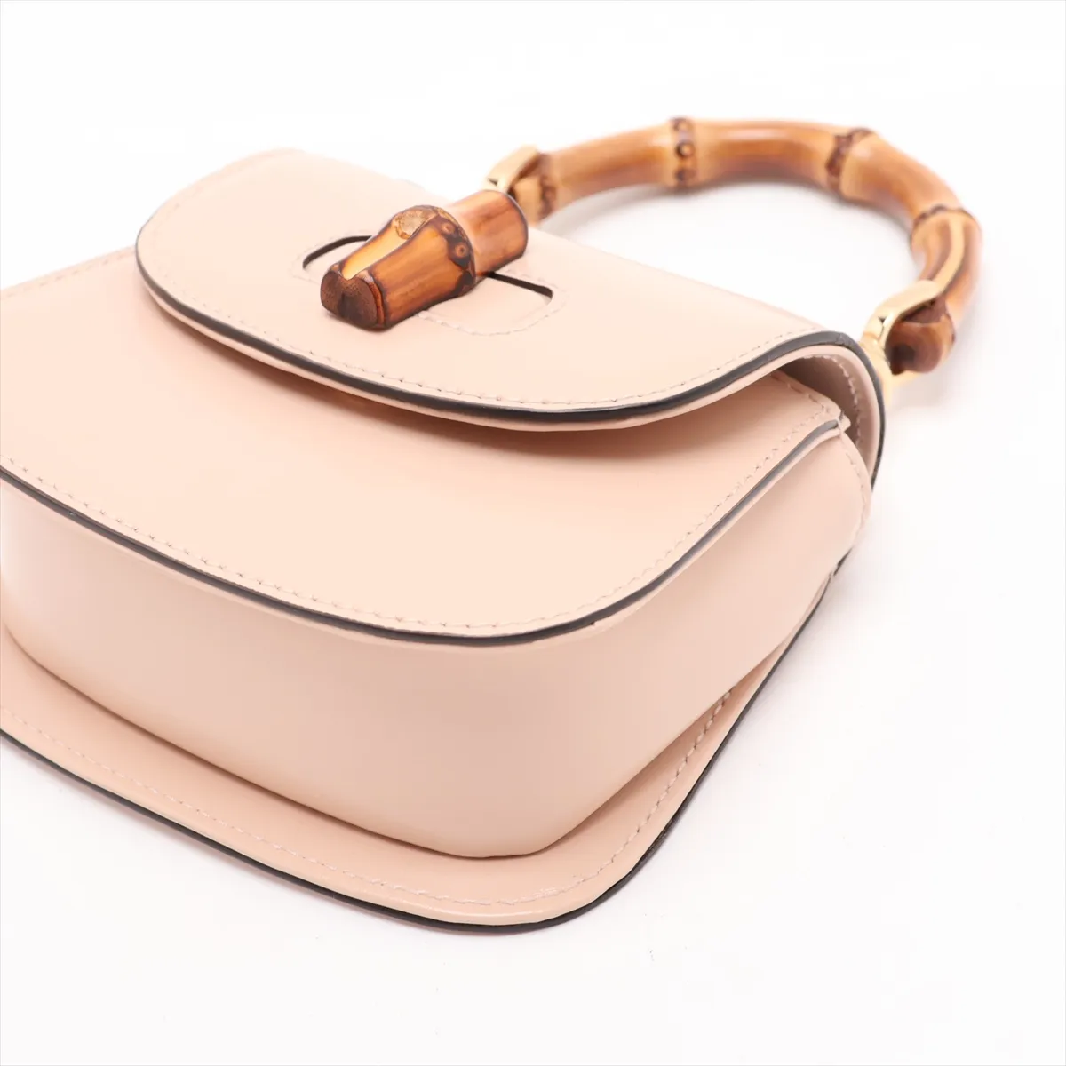 Bamboo Leather 2-Way Handbag, Pink, 760246 — view 3