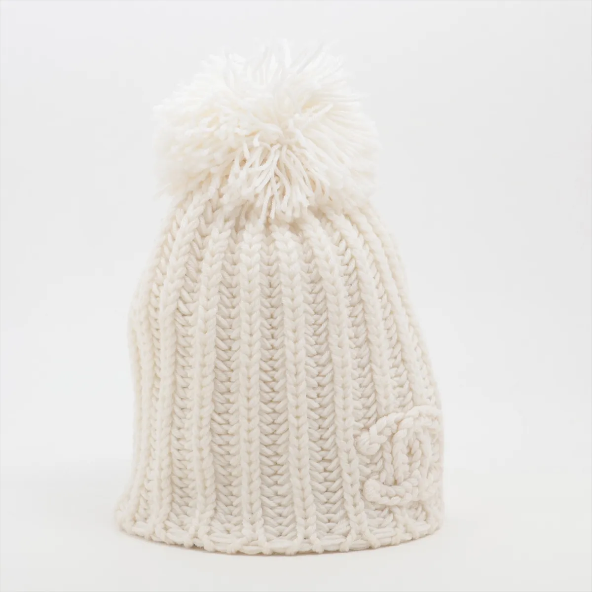 Coco Mark knit cap, wool, white, worn, — view 2
