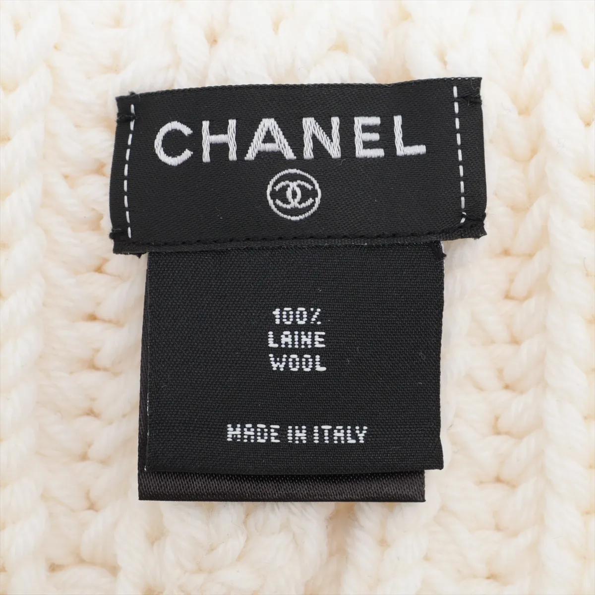 Coco Mark knit cap, wool, white, worn, — view 5