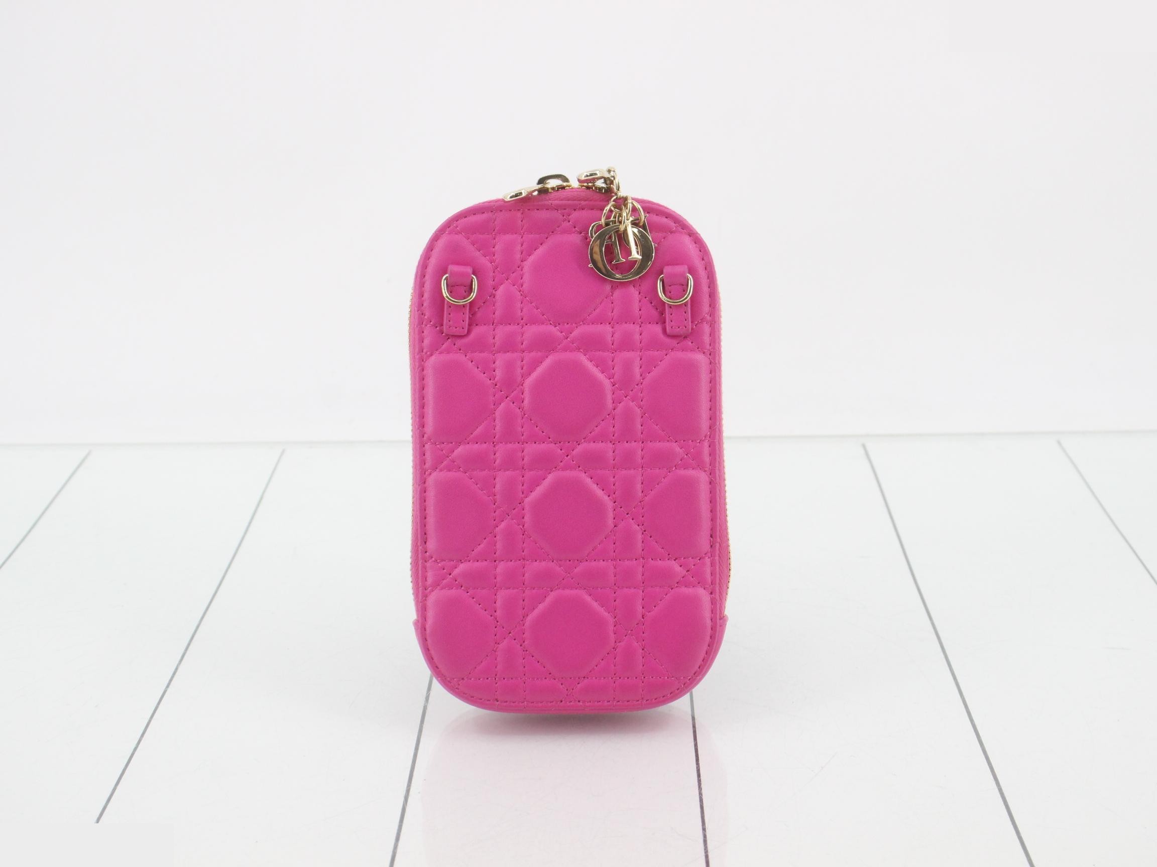 Lady Dior Cannage Phone Holder Pink Shoulder Bag — view 2