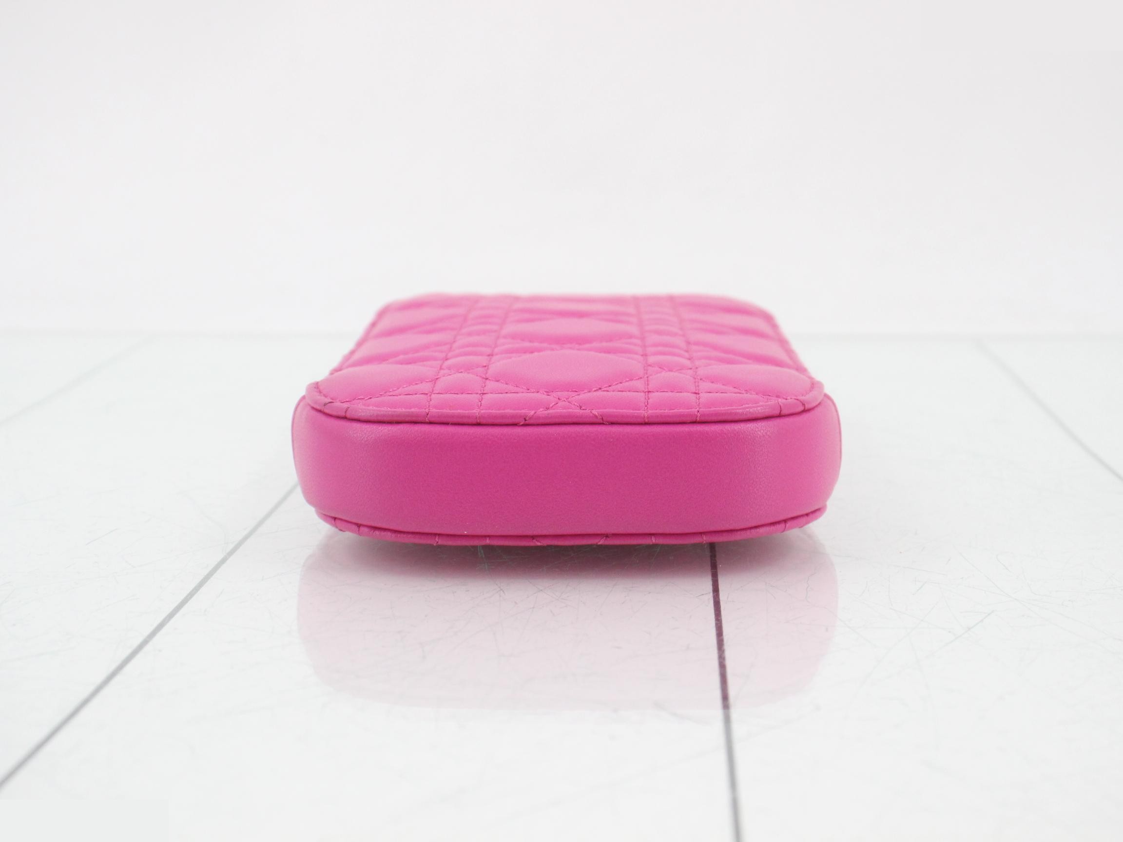 Lady Dior Cannage Phone Holder Pink Shoulder Bag — view 3