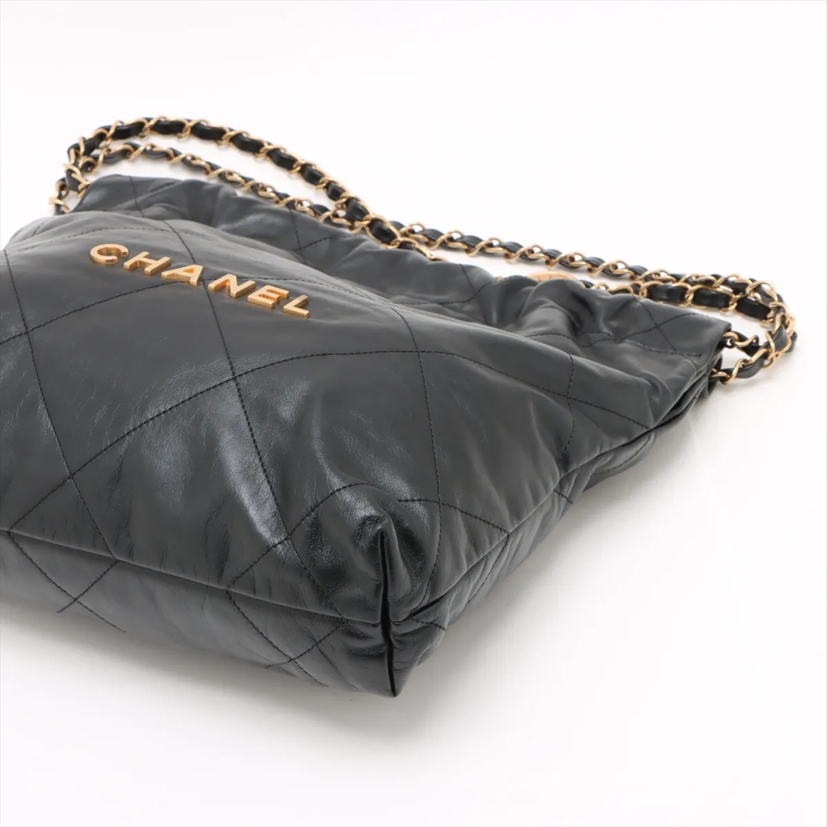 [Individually wrapped] Chanel 22 Small Leather Chain Shoulder Bag Black Gold Hardware CNPTEGA3 Random Plate AS3260 — view 3