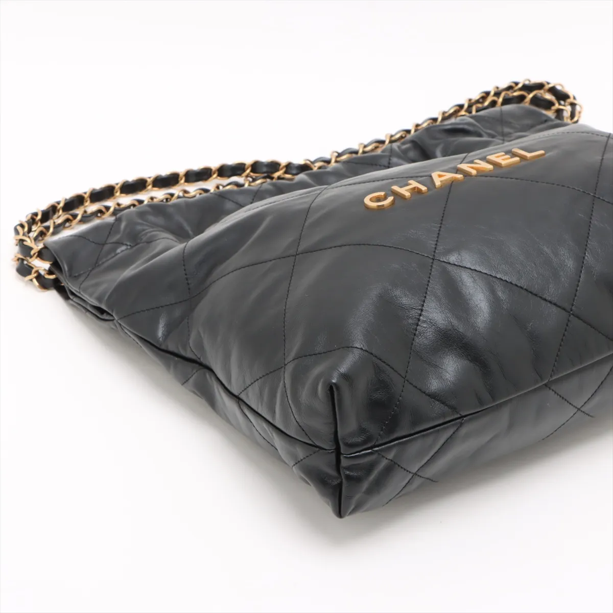 [Individually wrapped] Chanel 22 Small Leather Chain Shoulder Bag Black Gold Hardware CNPTEGA3 Random Plate AS3260 — view 4