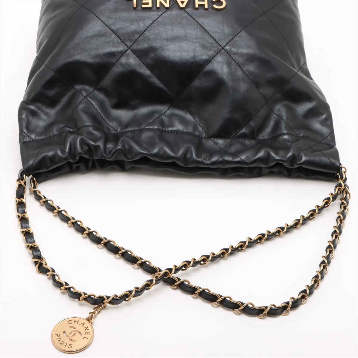 [Individually wrapped] Chanel 22 Small Leather Chain Shoulder Bag Black Gold Hardware CNPTEGA3 Random Plate AS3260 — view 5