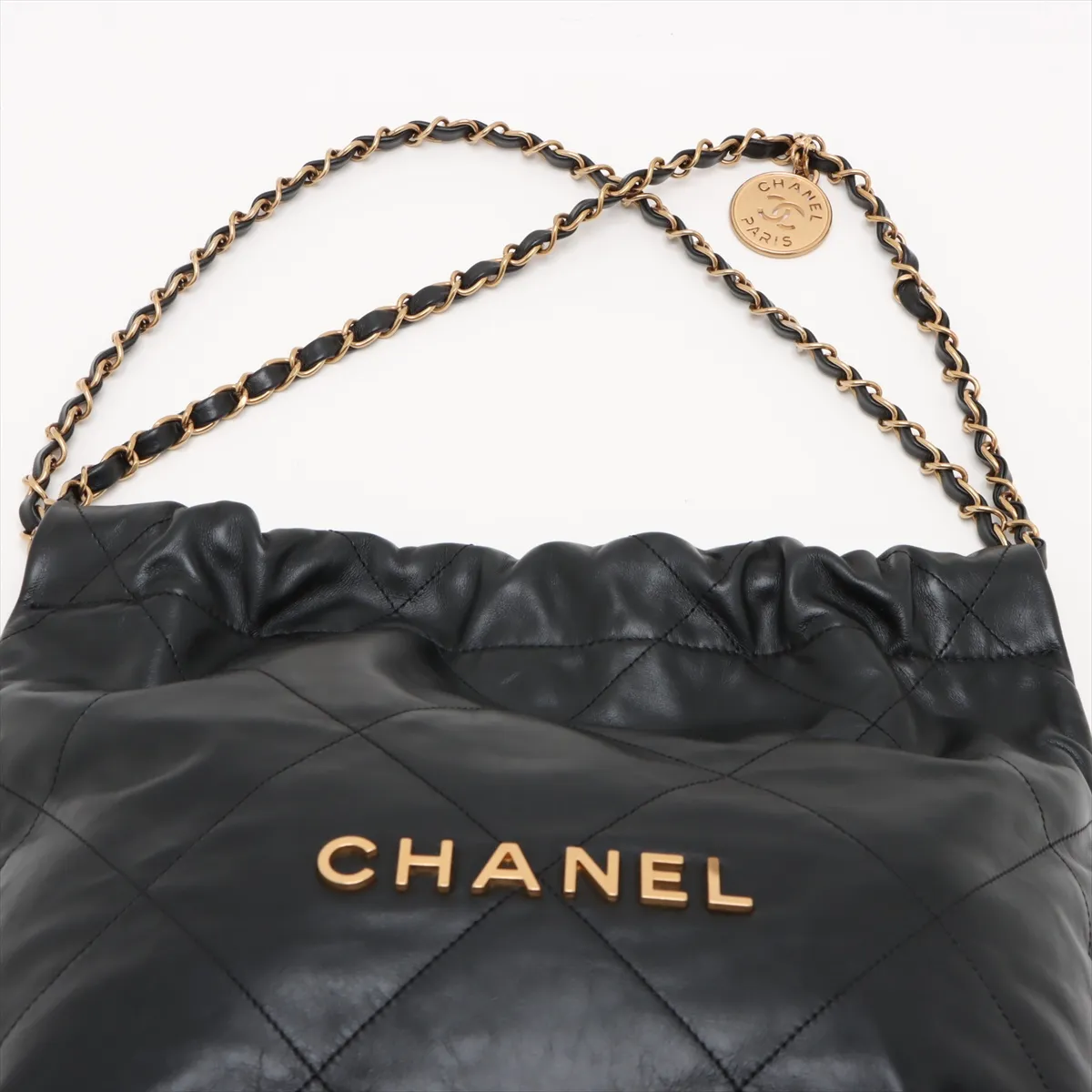 [Individually wrapped] Chanel 22 Small Leather Chain Shoulder Bag Black Gold Hardware CNPTEGA3 Random Plate AS3260 — view 6