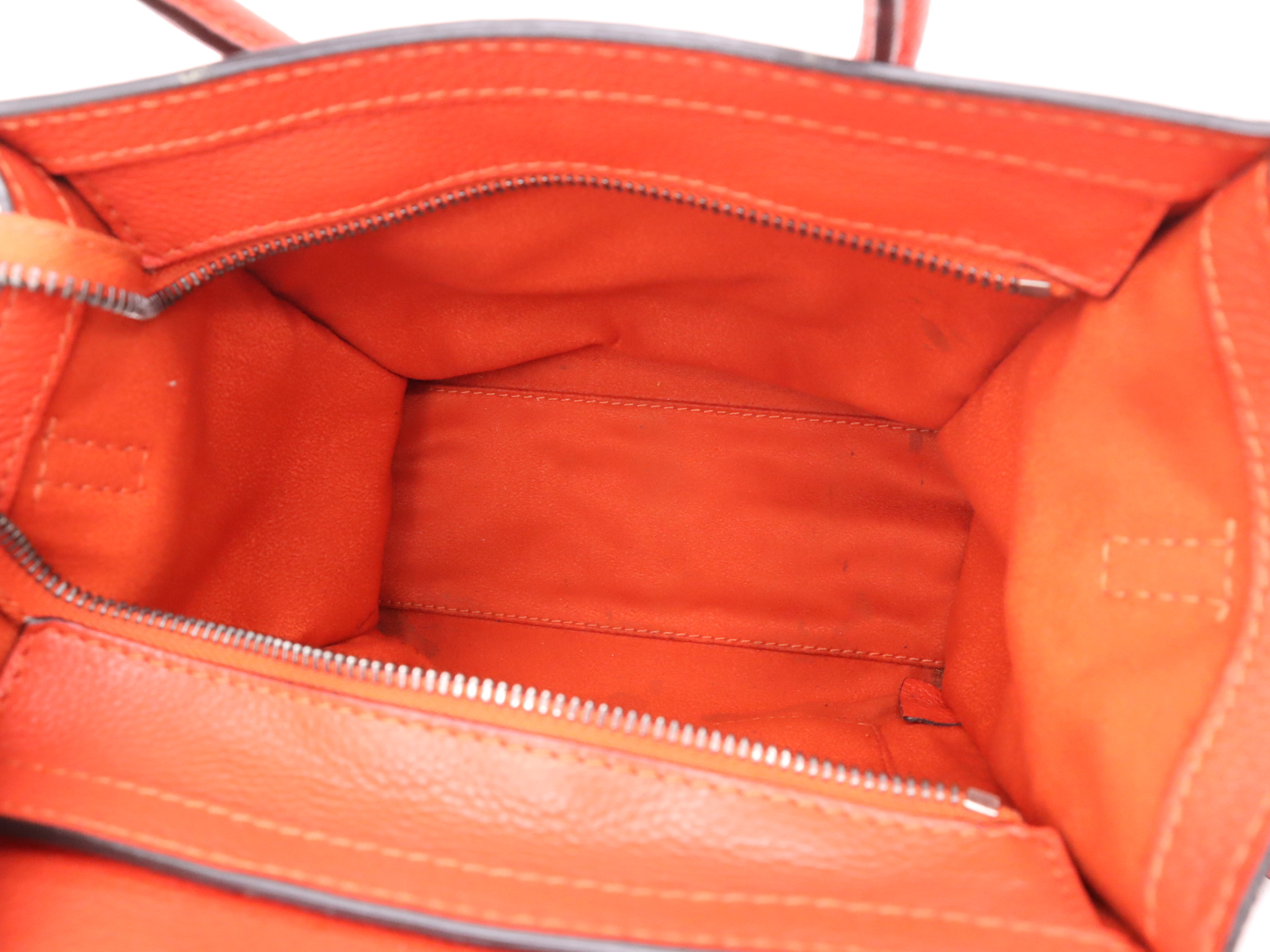 Leather Luggage Nano Shopper Handbag, Orange, Silver Hardware, with Shoulder Strap — view 11