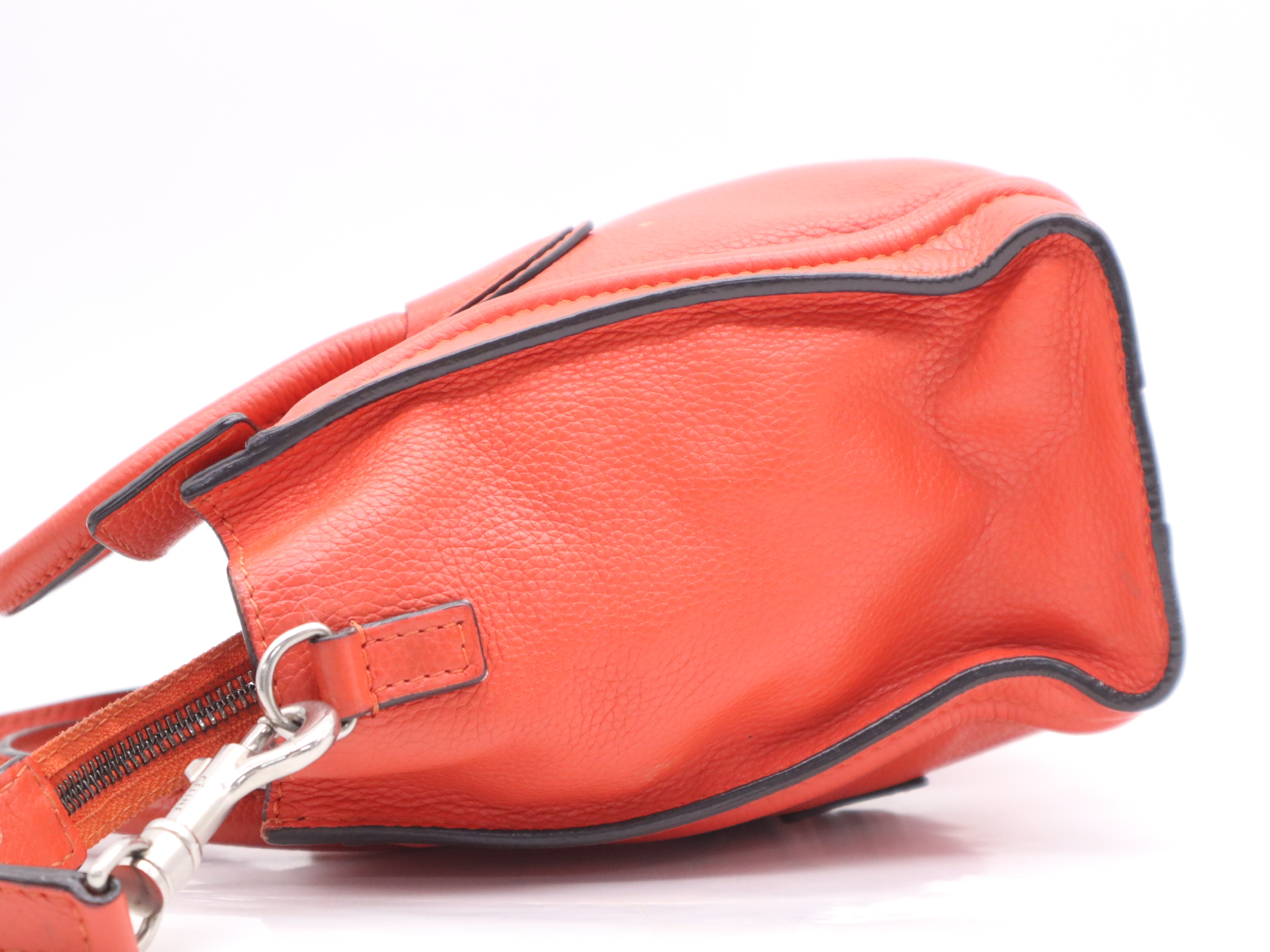 Leather Luggage Nano Shopper Handbag, Orange, Silver Hardware, with Shoulder Strap — view 3