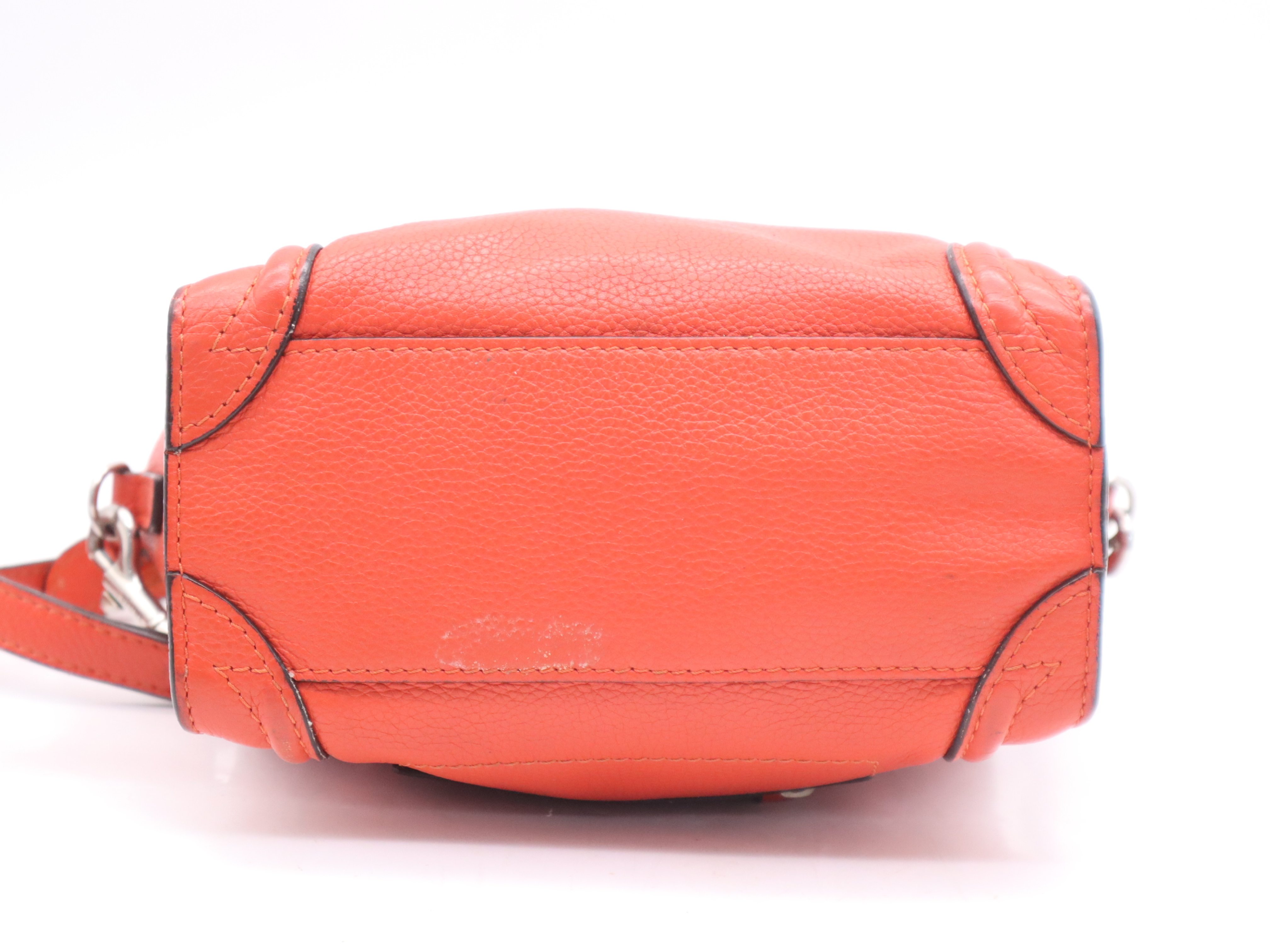 Leather Luggage Nano Shopper Handbag, Orange, Silver Hardware, with Shoulder Strap — view 4
