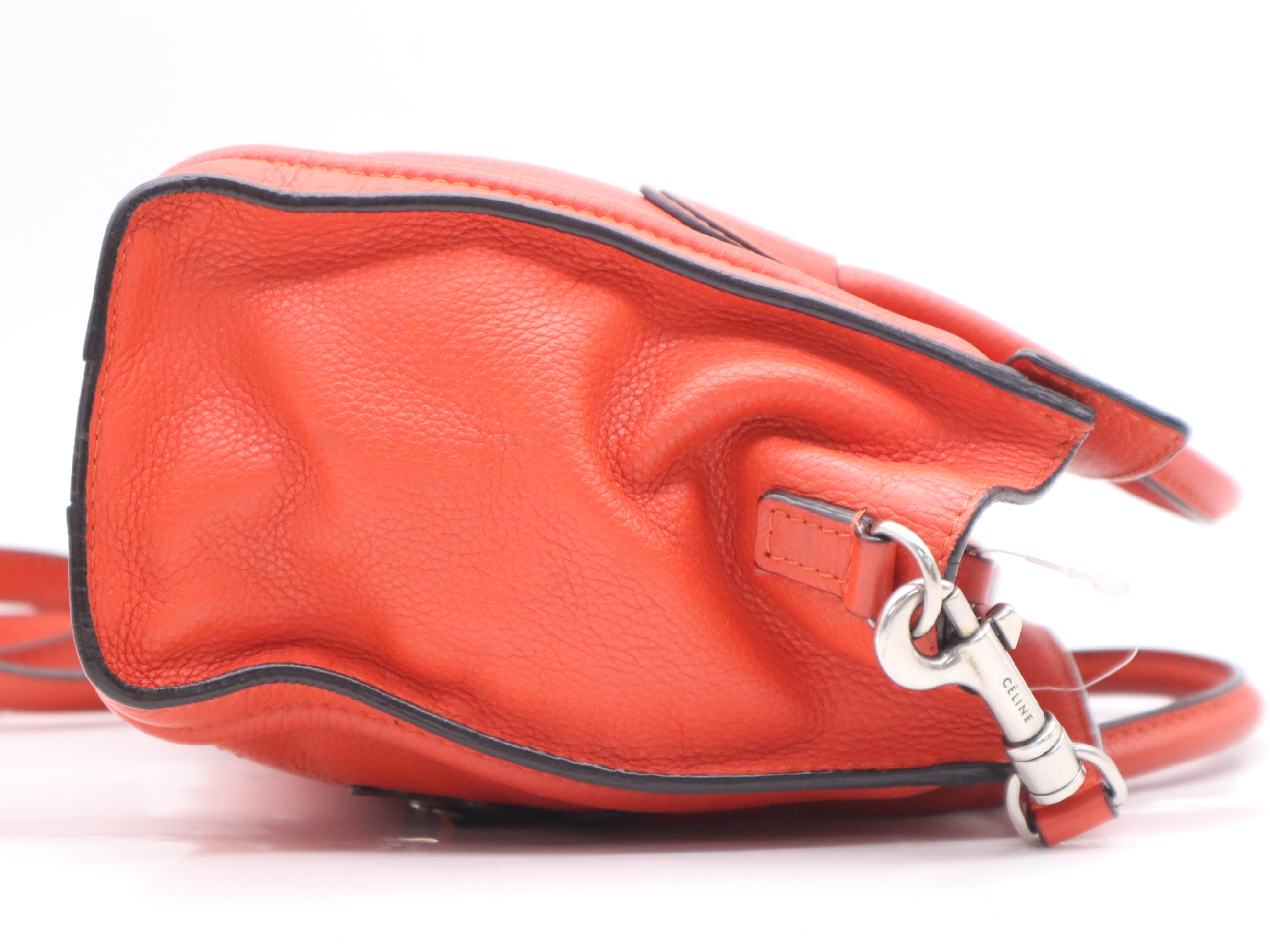 Leather Luggage Nano Shopper Handbag, Orange, Silver Hardware, with Shoulder Strap — view 5