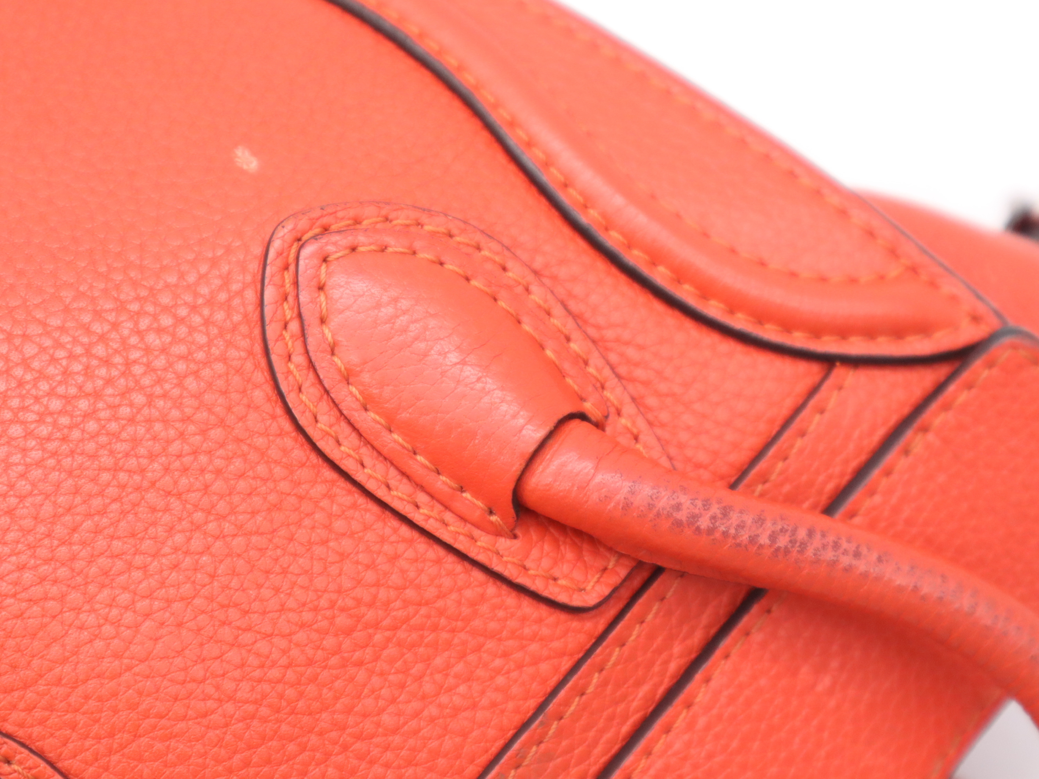 Leather Luggage Nano Shopper Handbag, Orange, Silver Hardware, with Shoulder Strap — view 8