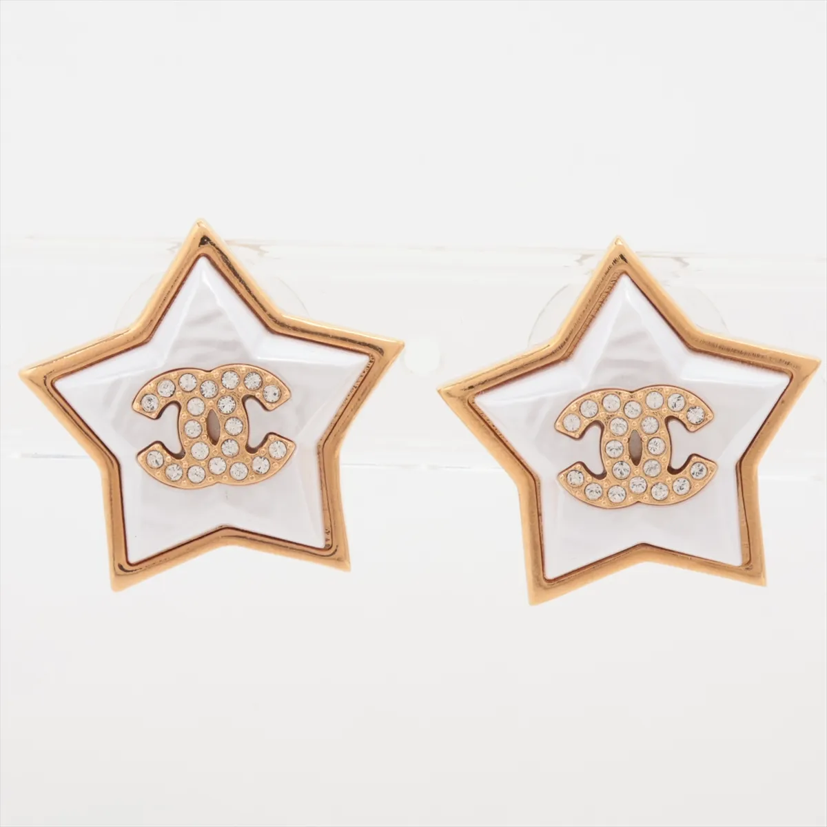 Coco Mark Star B24C Earrings (Pair) GP x Rhinestone x Faux Pearl Gold