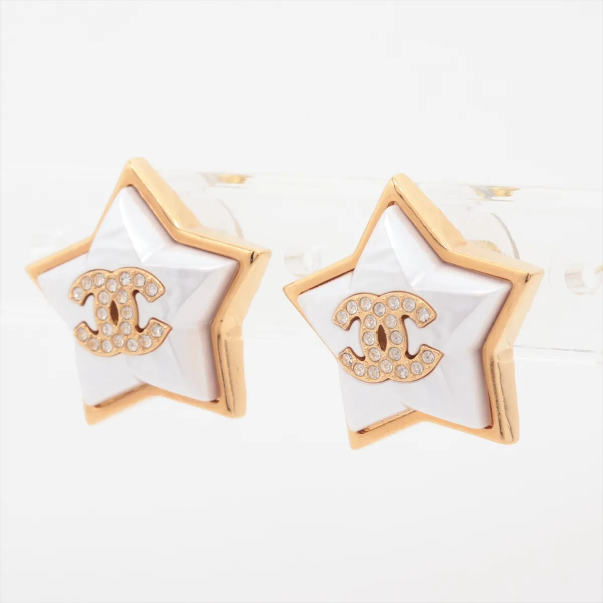 Coco Mark Star B24C Earrings (Pair) GP x Rhinestone x Faux Pearl Gold — view 3