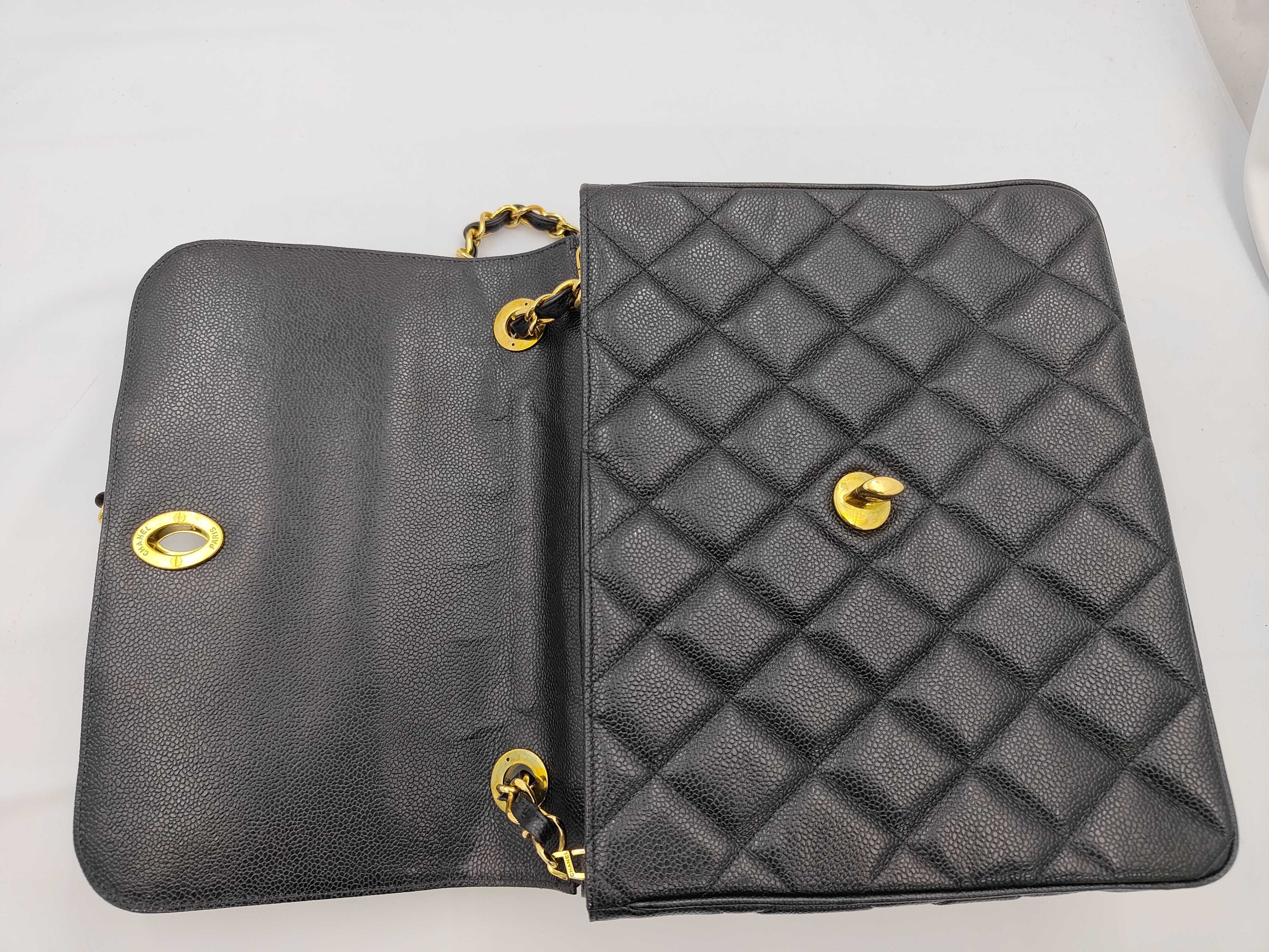 Matelassé Caviar Skin Chain Shoulder Bag, Black with Gold Hardware, 3062081 (Serial Number 3) — view 12