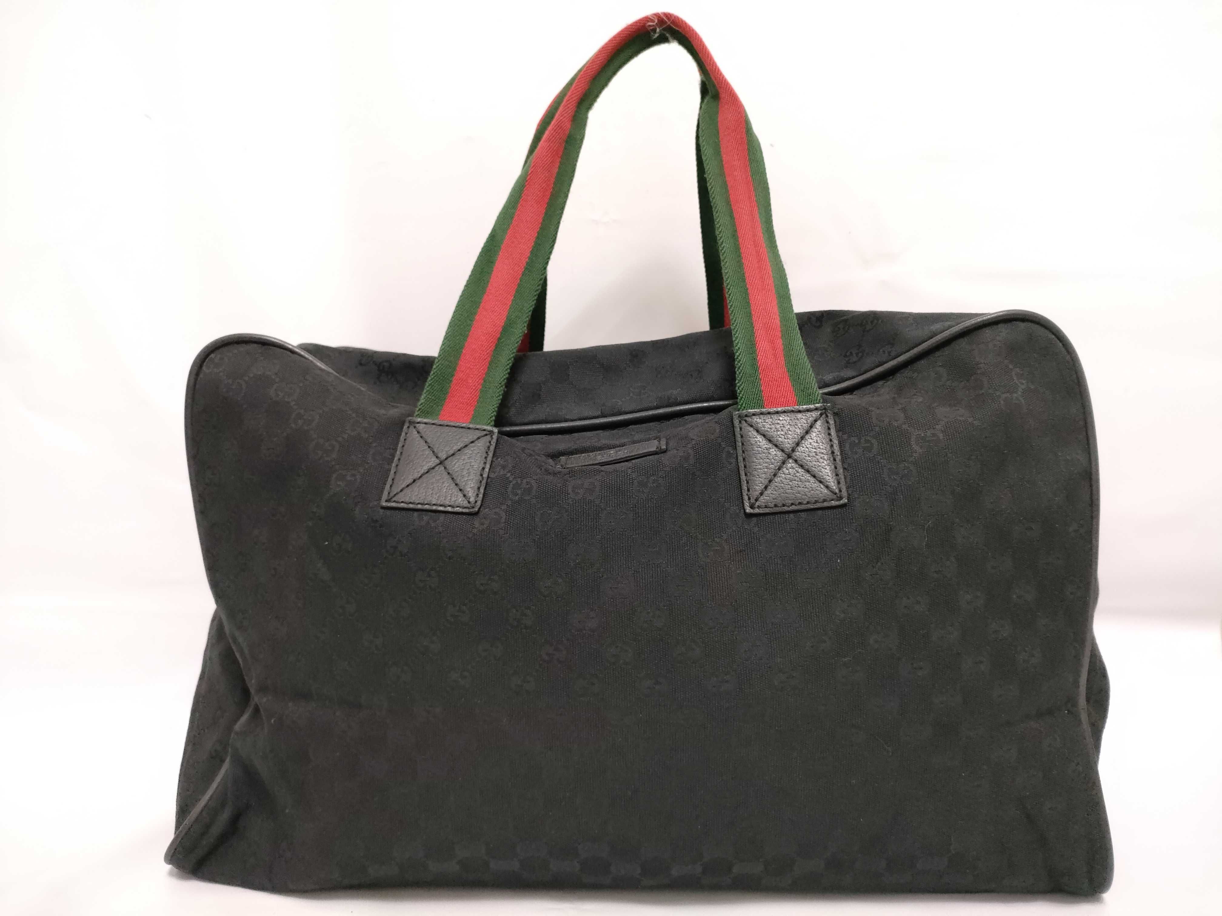 GG Canvas Boston Bag, Gucci GG Canvas Sherry Line Canvas, Black, 146311 Boston Bag