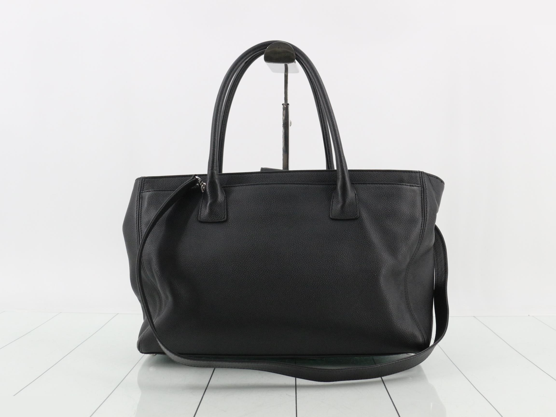 2-Way Caviar Skin Executive Tote Bag, Black — view 2