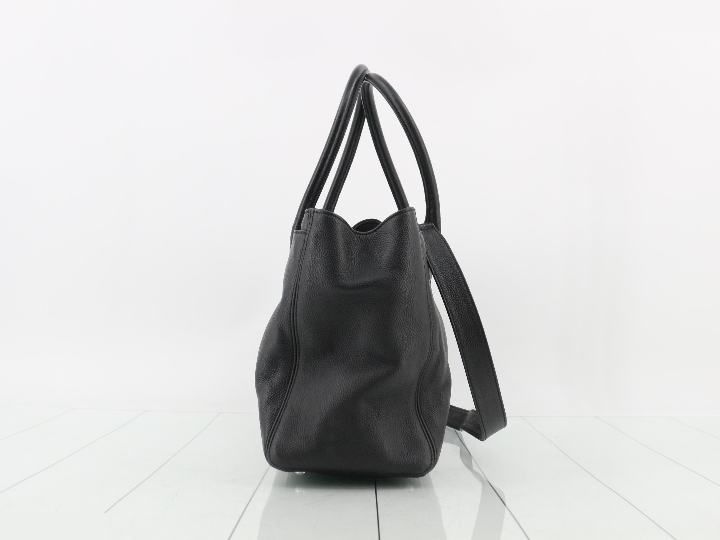 2-Way Caviar Skin Executive Tote Bag, Black — view 3
