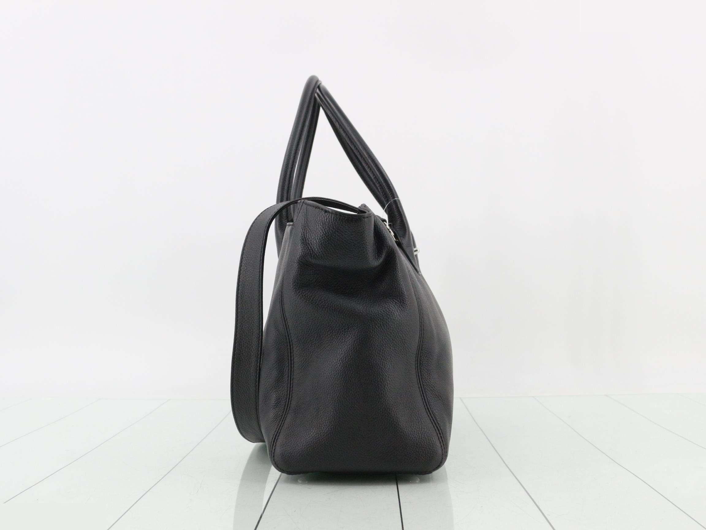 2-Way Caviar Skin Executive Tote Bag, Black — view 4