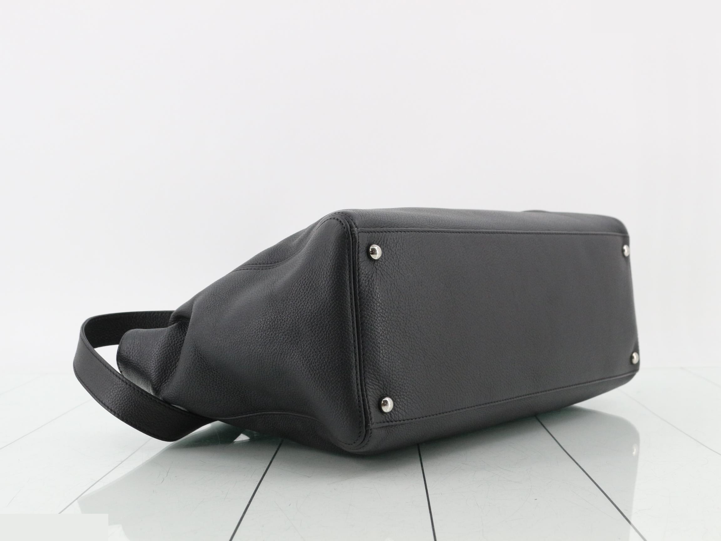 2-Way Caviar Skin Executive Tote Bag, Black — view 5
