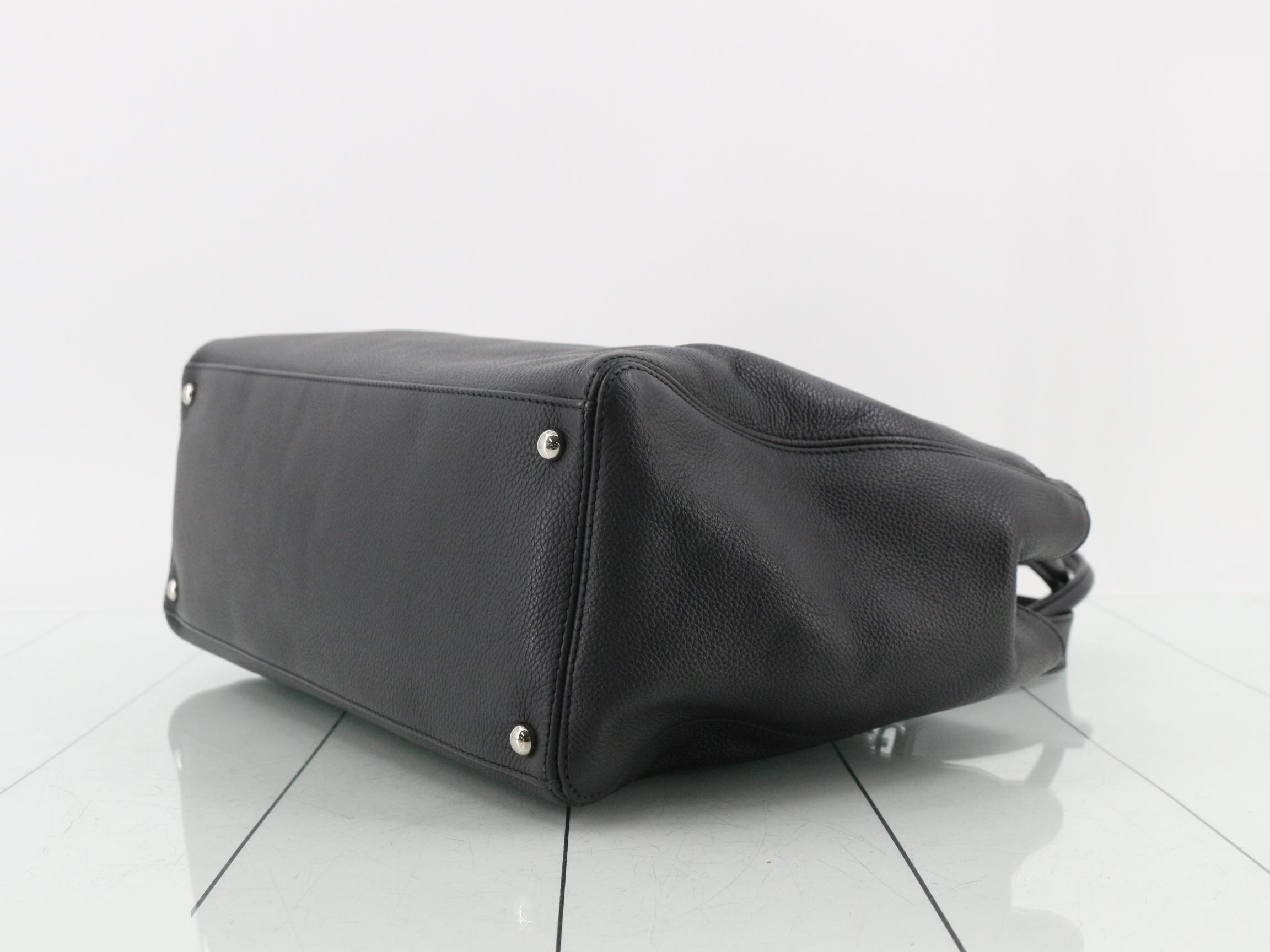 2-Way Caviar Skin Executive Tote Bag, Black — view 6