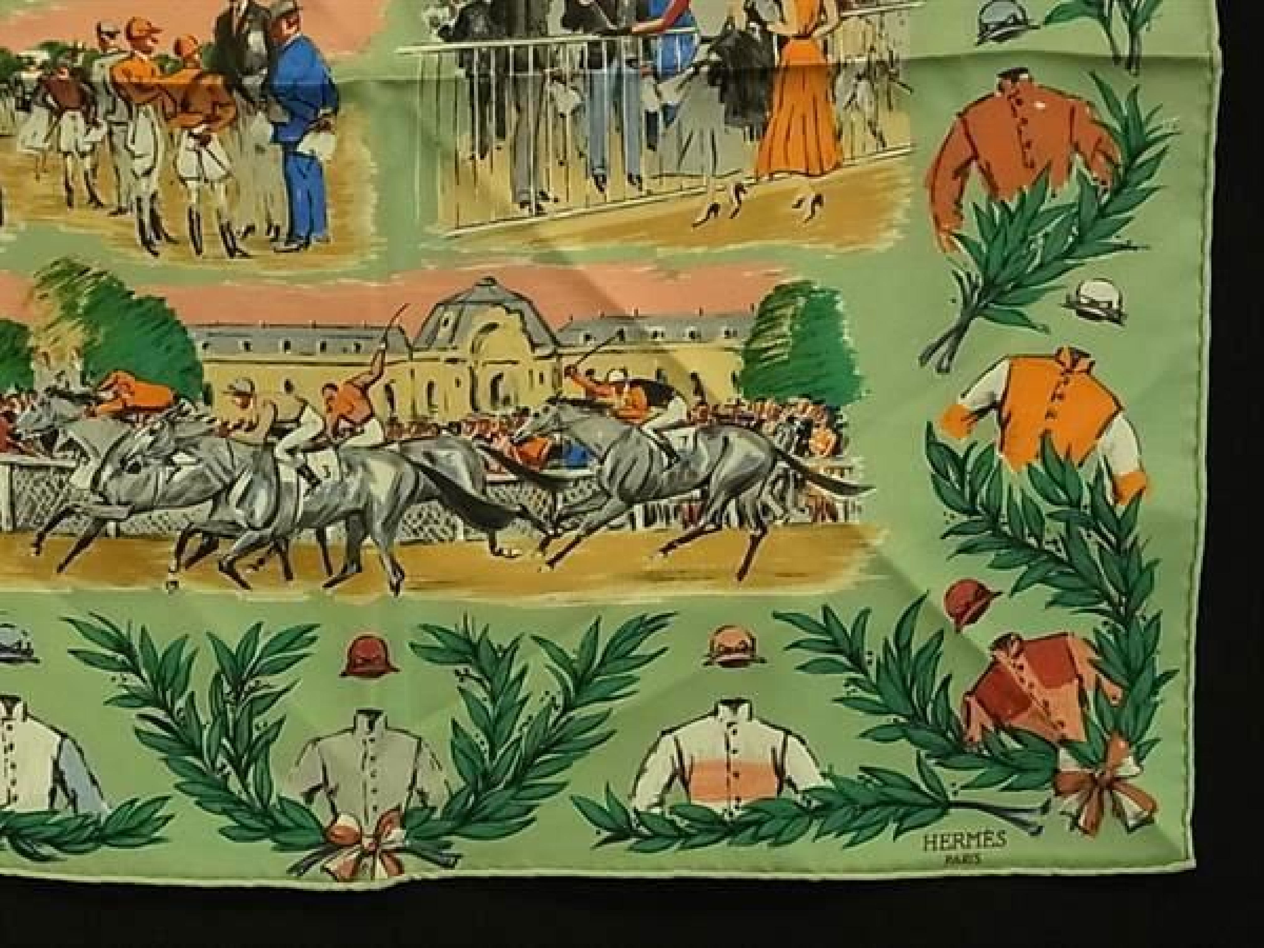 CHANTILLY [Hracecourse] Carre 45 Petit Carre Gavroche 100% Silk Scarf Green x Multicolor FQ9292 Other accessories — view 3