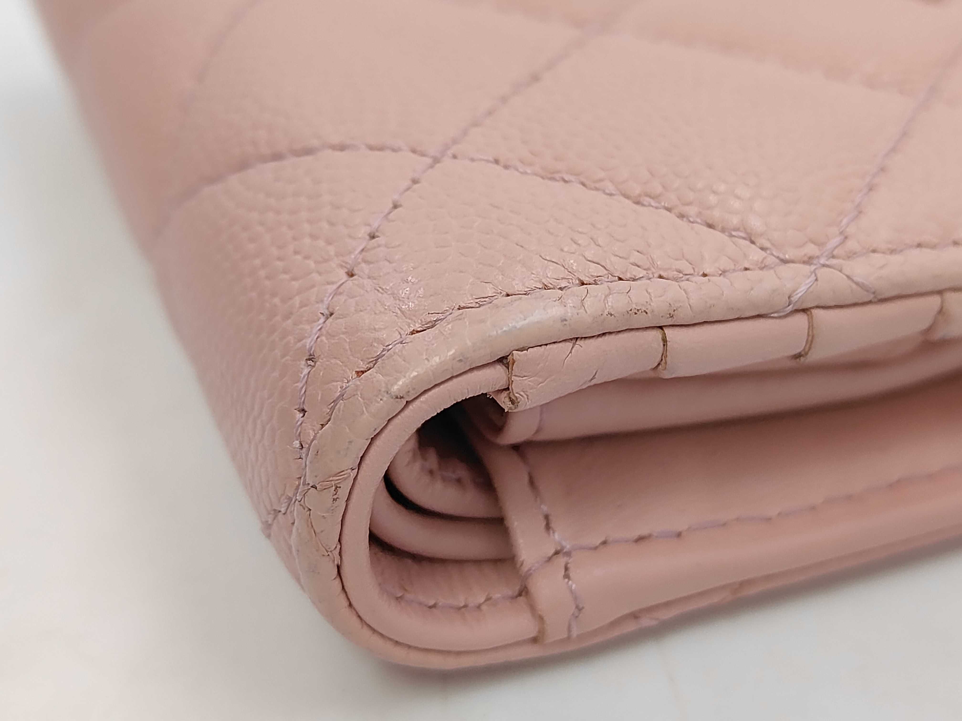 Matelassé Caviar Skin Bi-fold Wallet, Pink — view 7
