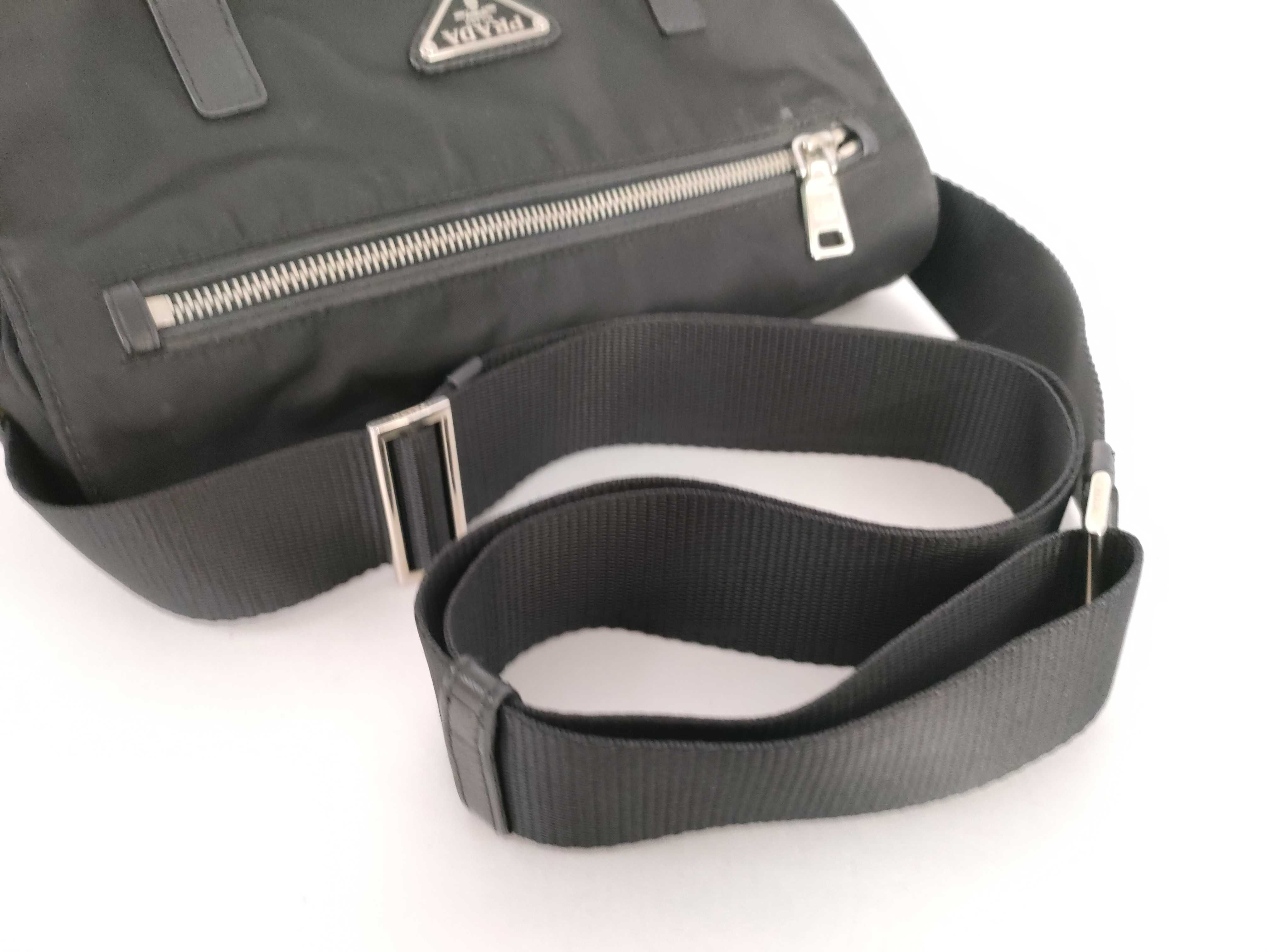 Nylon Prada Messenger Bag Triangle Logo Black Shoulder Bag — view 3