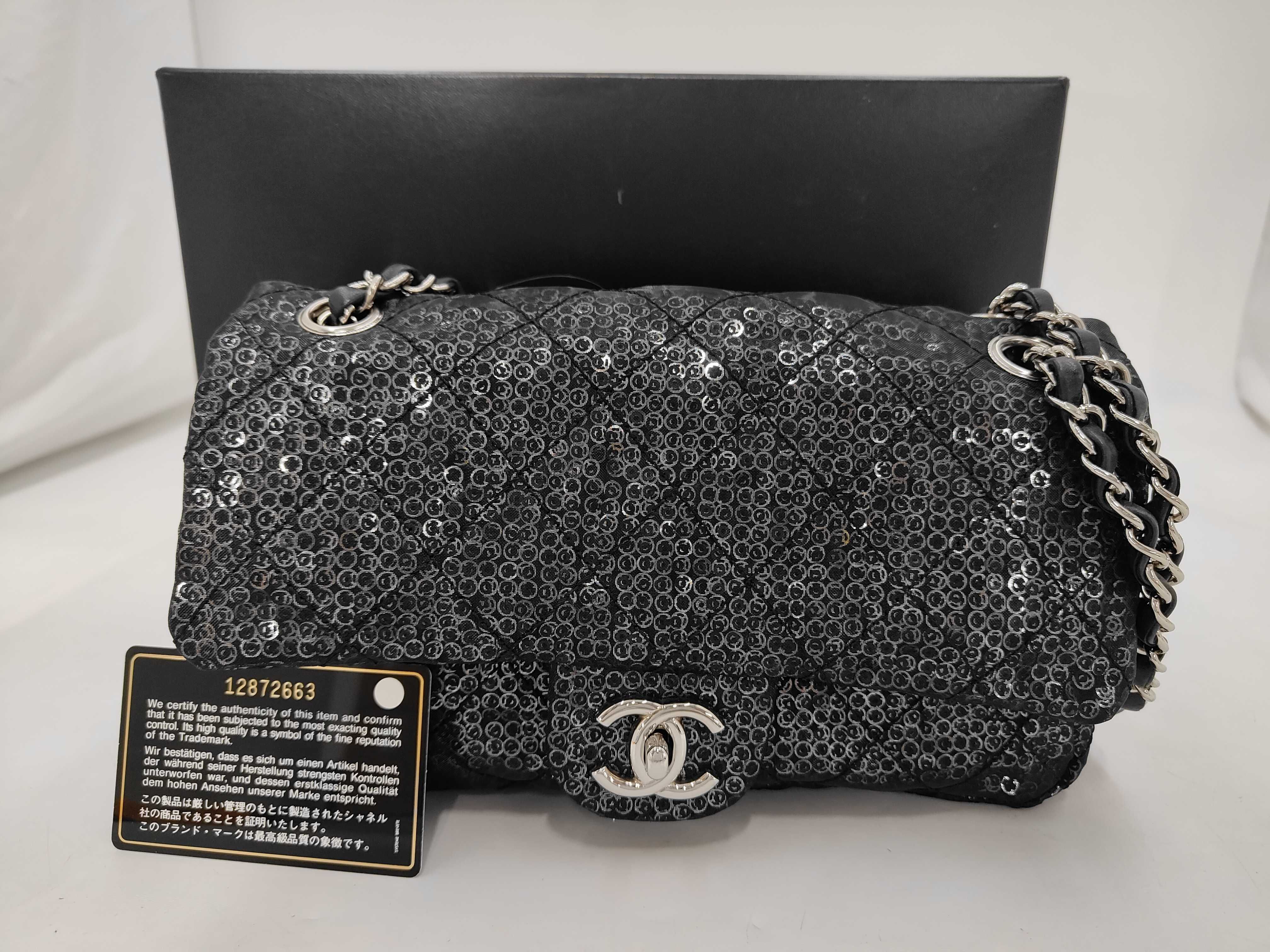Single Flap Sequin Black SS Shoulder Bag