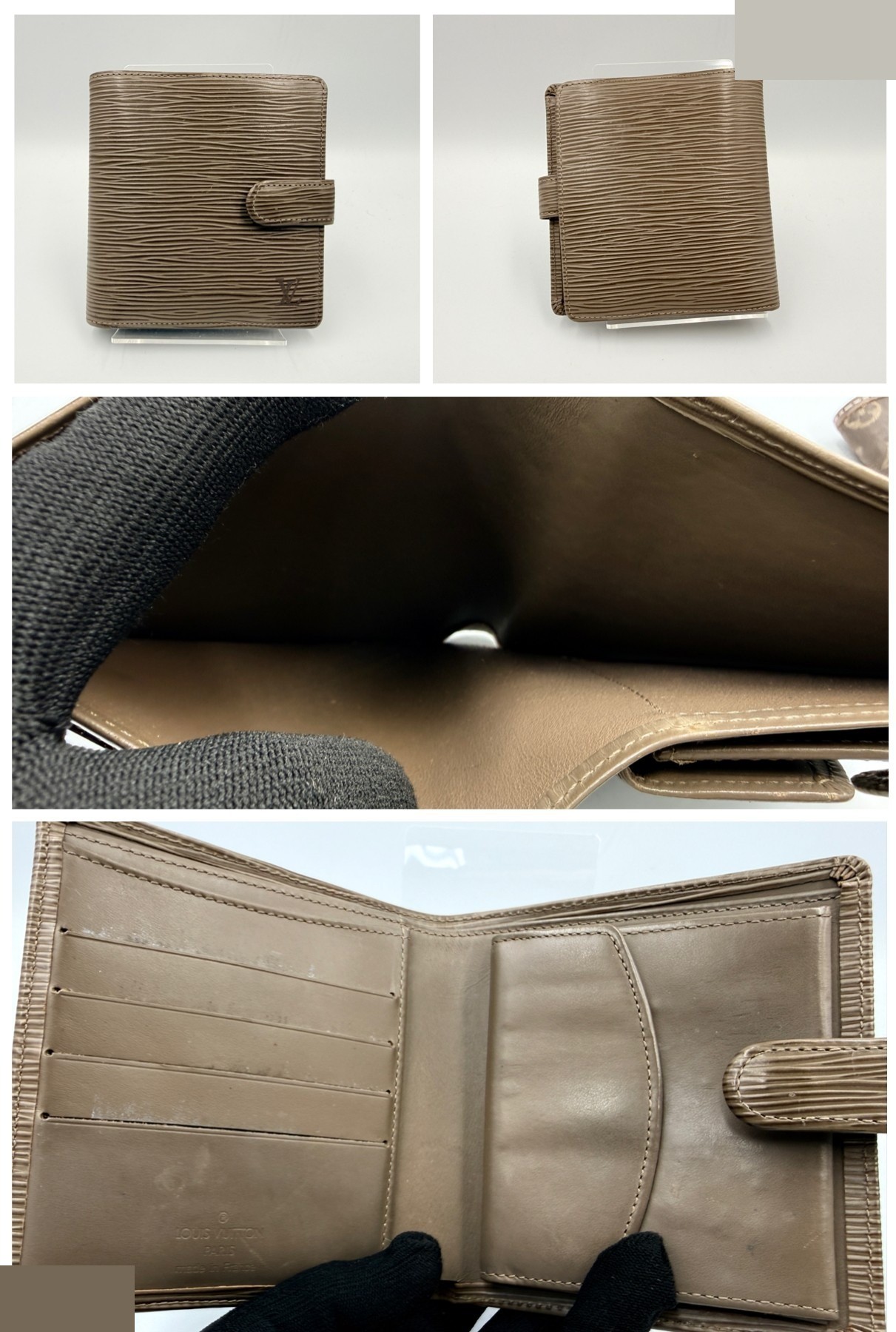 Three wallets: Monogram Mini Run long wallet, Epi folding wallet, and Daiga billfold. — view 4