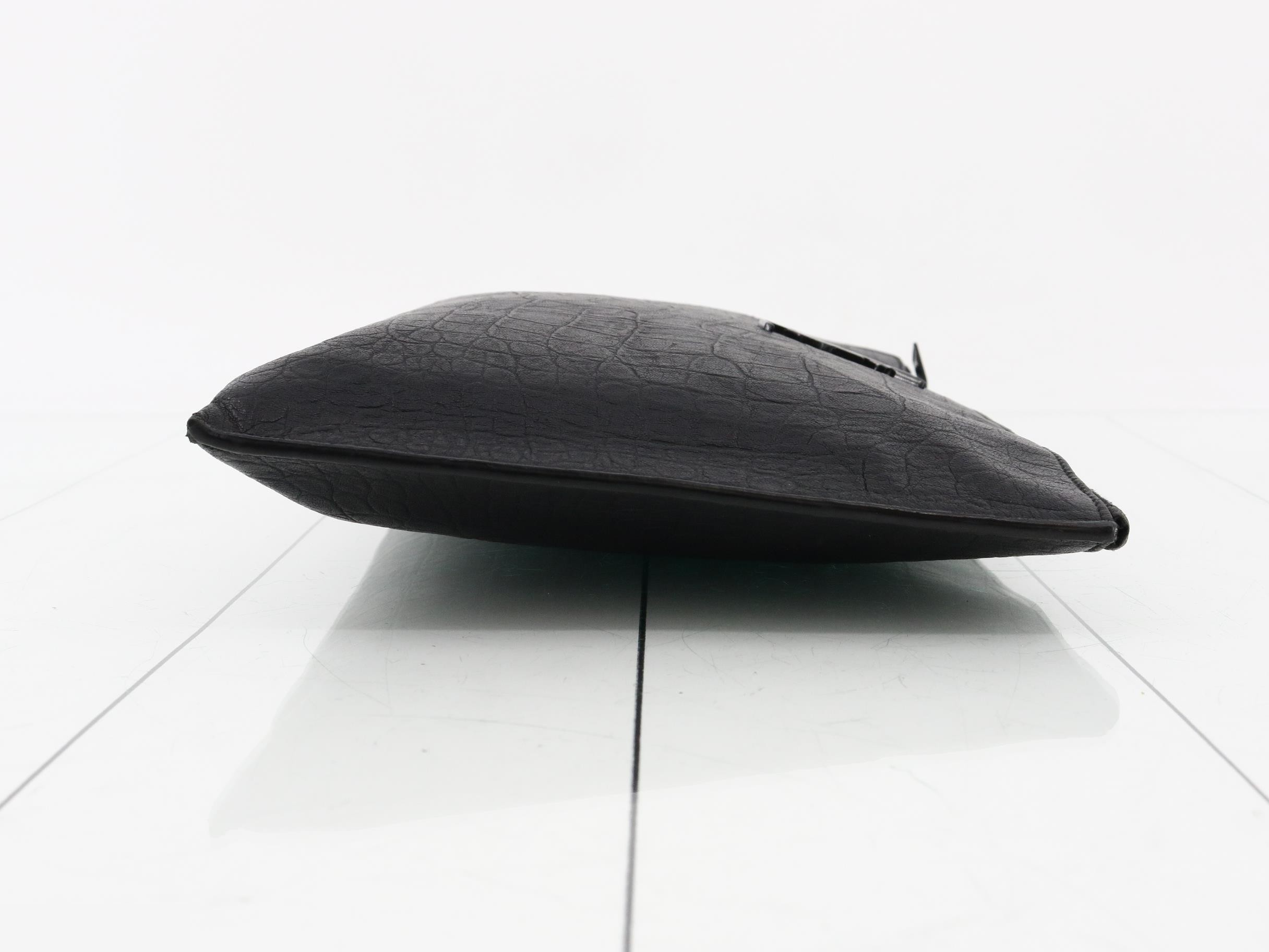 Clutch Bag, Embossed Crocodile Leather, Black — view 3