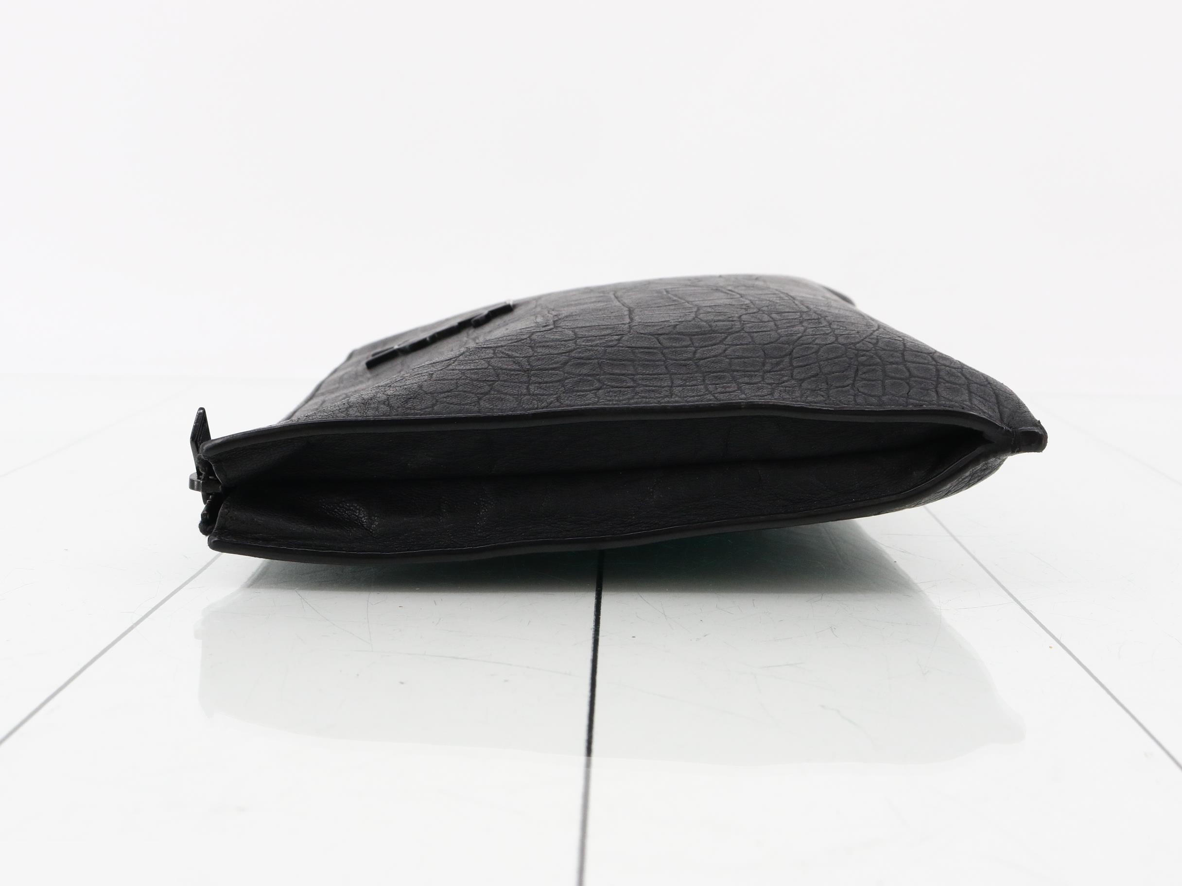 Clutch Bag, Embossed Crocodile Leather, Black — view 4