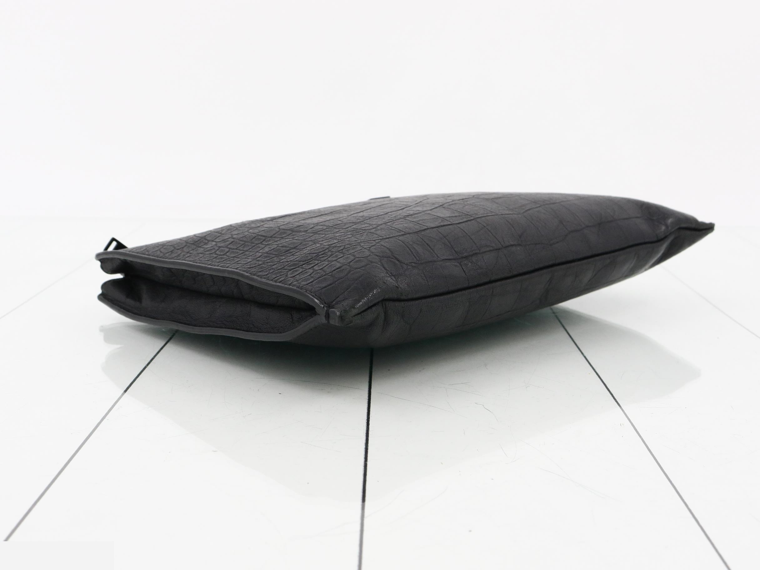 Clutch Bag, Embossed Crocodile Leather, Black — view 5