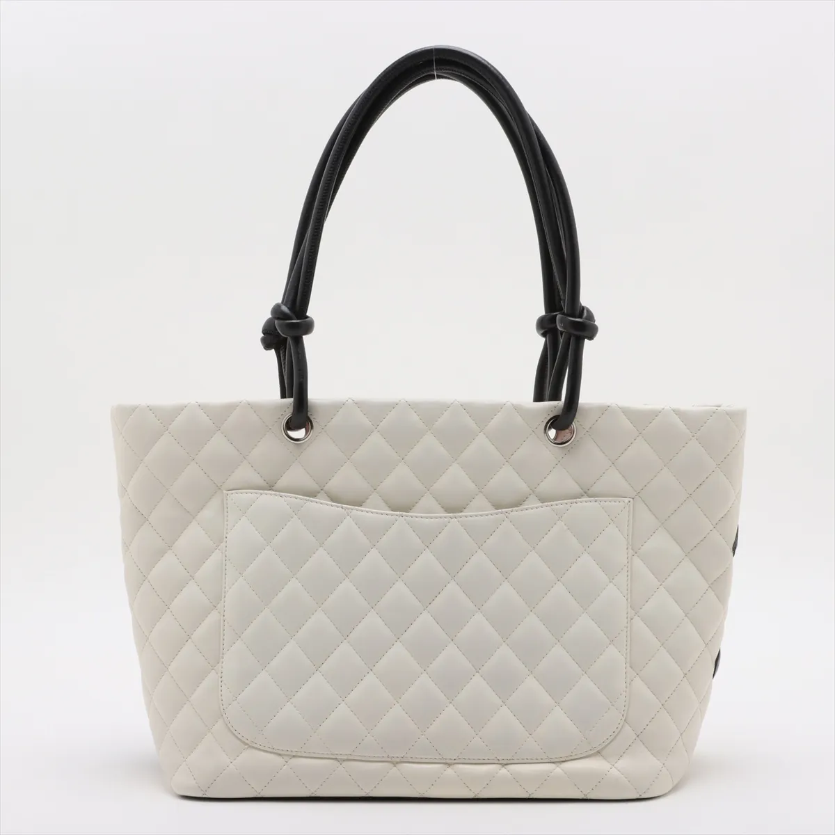 Cambon Line Lambskin Tote Bag White x Black Silver Hardware — view 2
