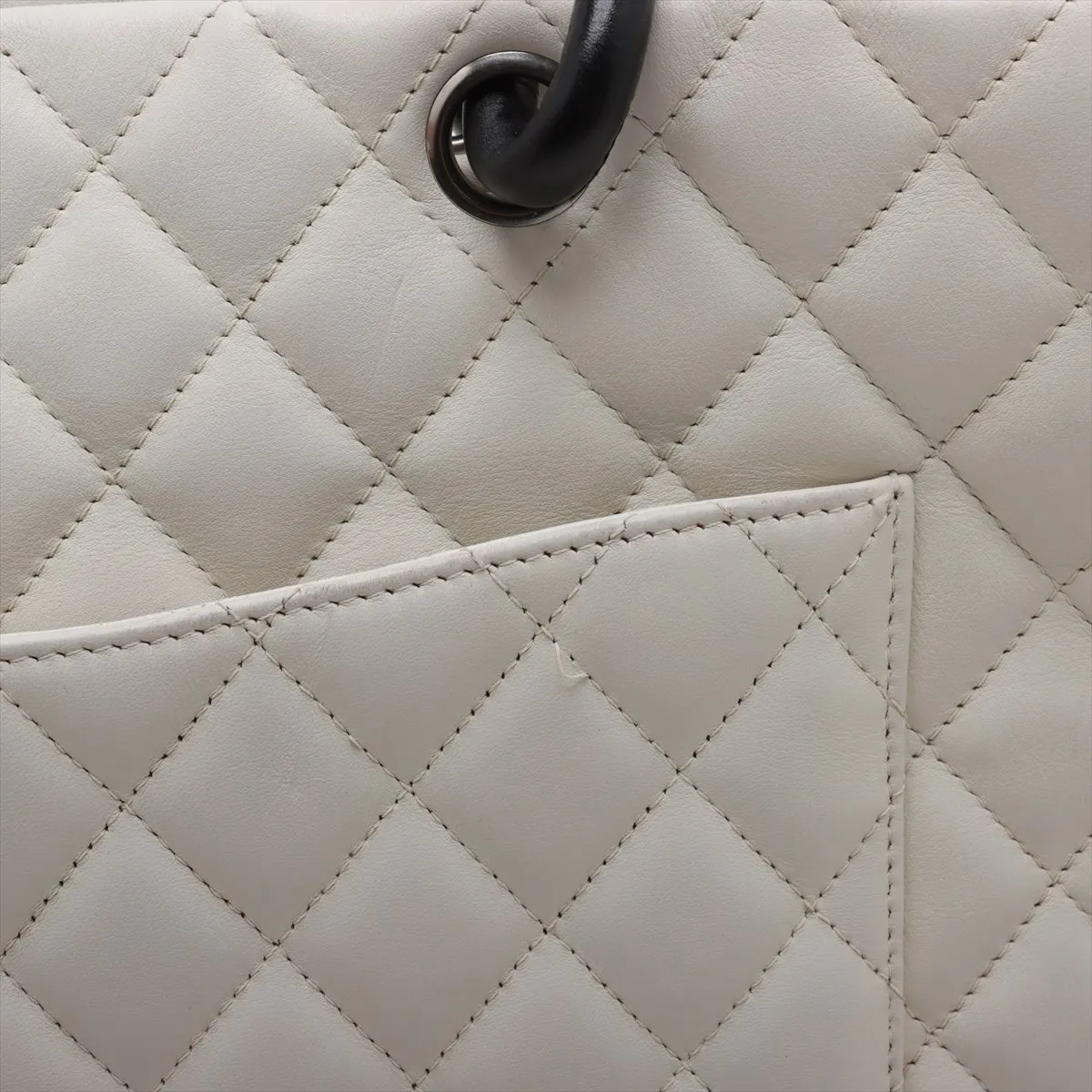 Cambon Line Lambskin Tote Bag White x Black Silver Hardware — view 14