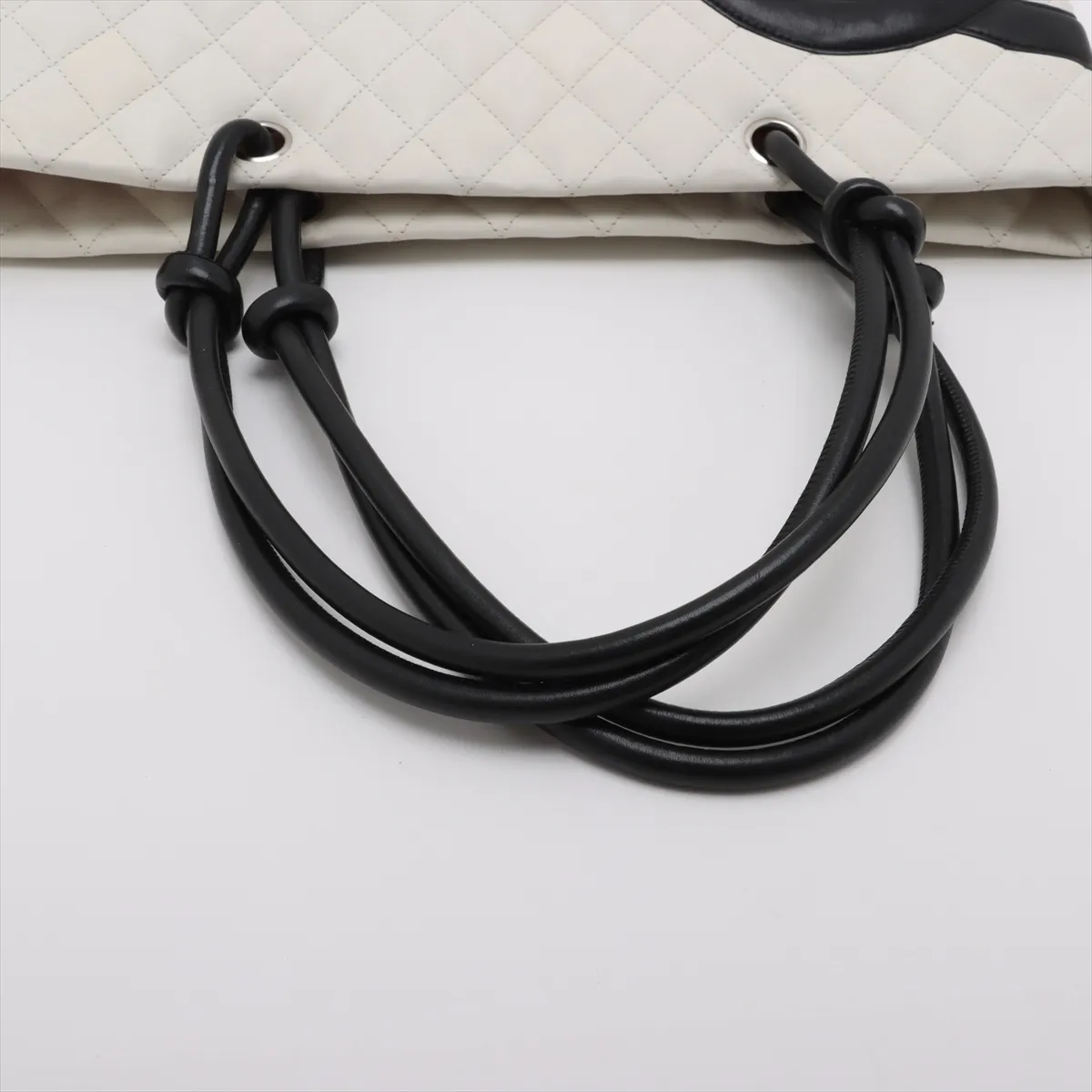 Cambon Line Lambskin Tote Bag White x Black Silver Hardware — view 5