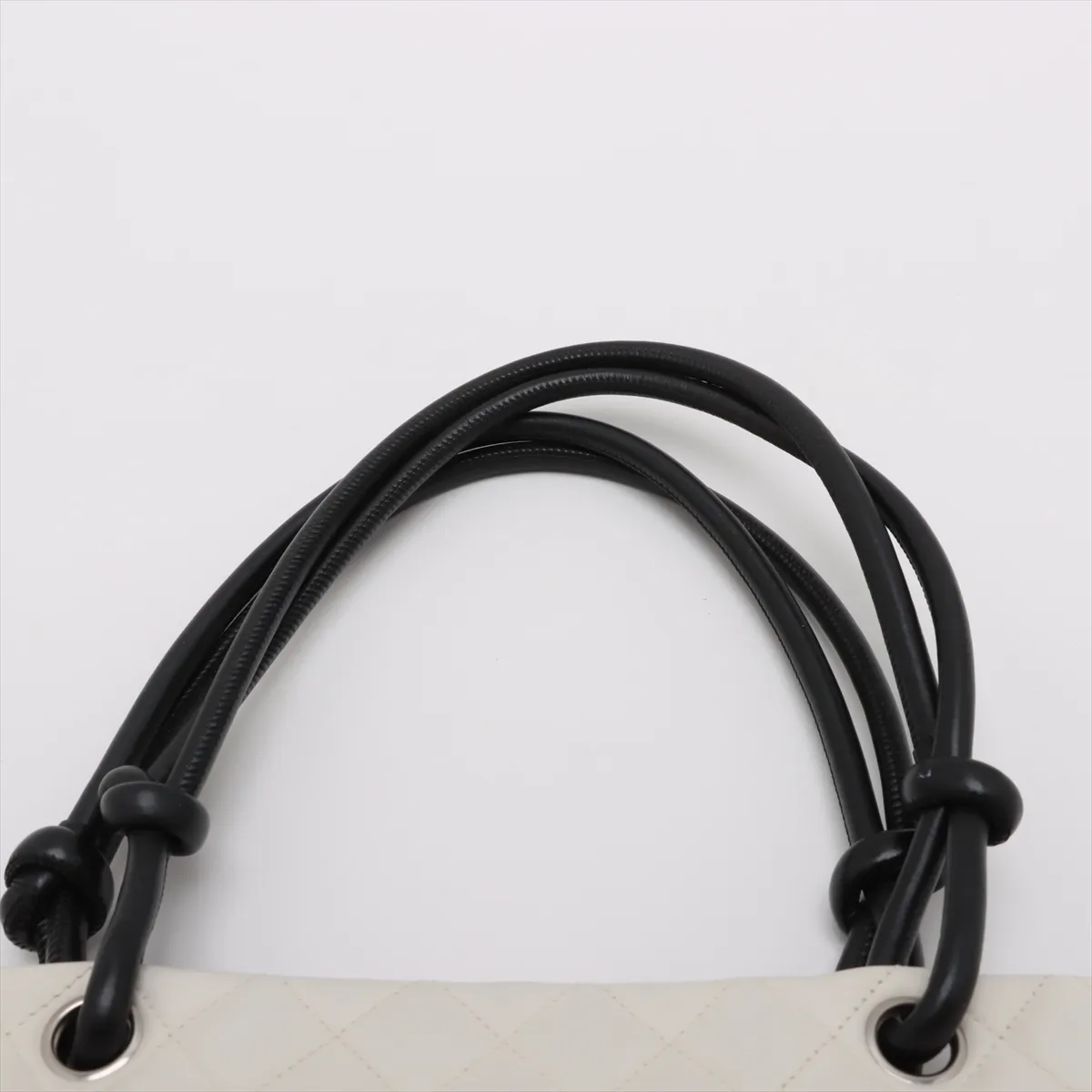 Cambon Line Lambskin Tote Bag White x Black Silver Hardware — view 6
