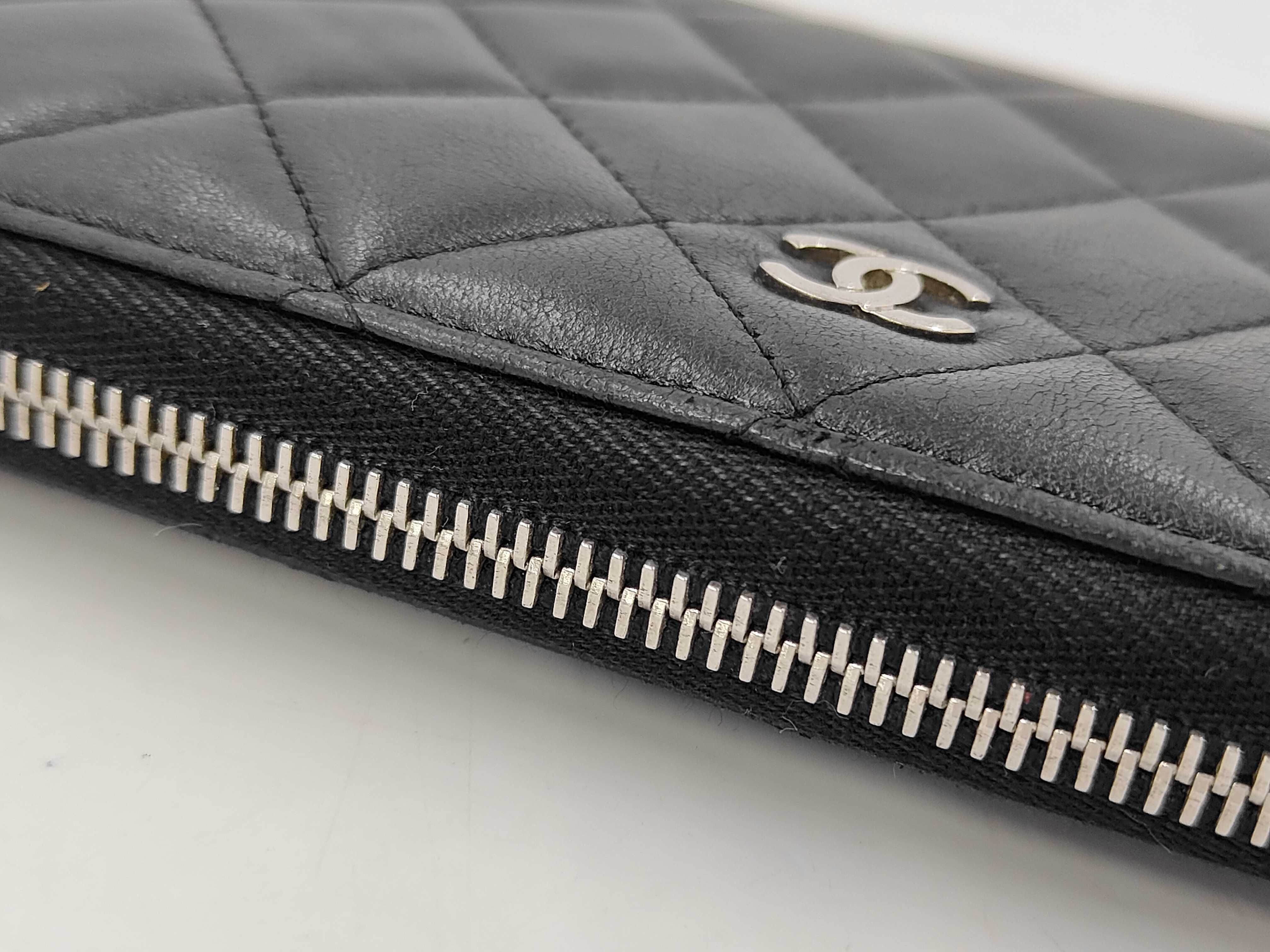 Lambskin Matelassé Coco Mark Long Wallet, Round Zipper, Black, Seal 16 Series — view 5