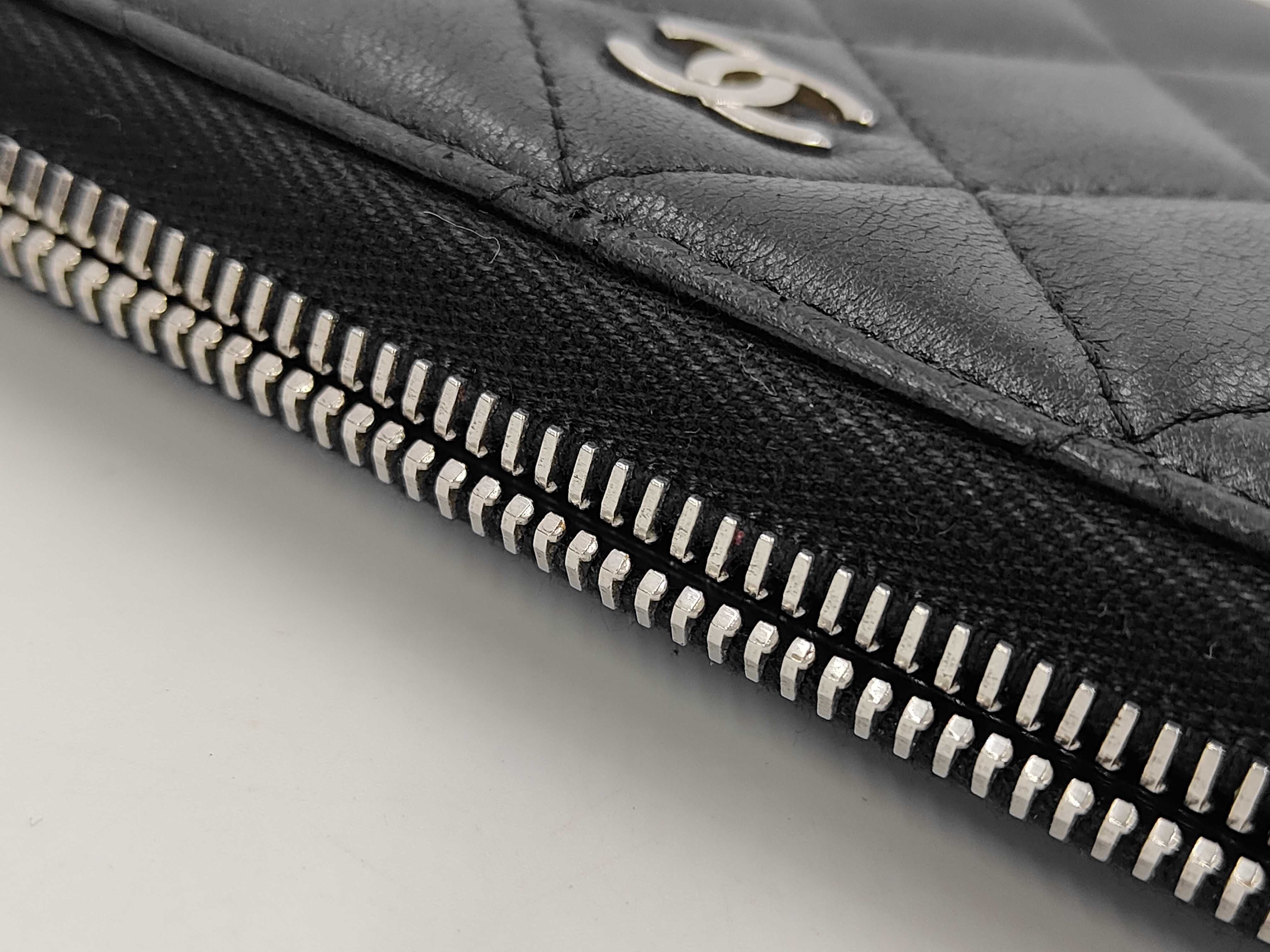 Lambskin Matelassé Coco Mark Long Wallet, Round Zipper, Black, Seal 16 Series — view 10