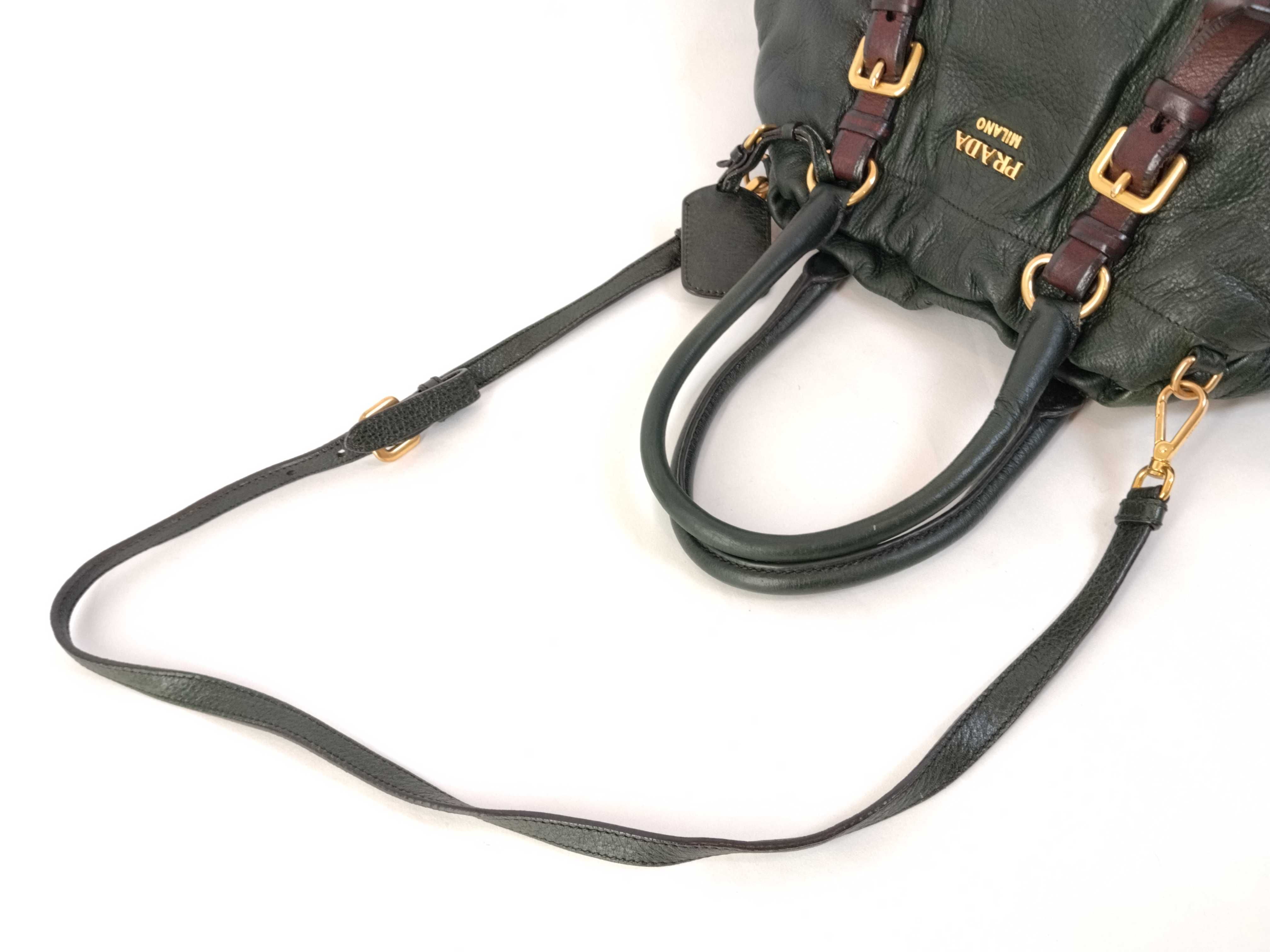 Green Leather Shirring Tote Bag (Handbag) — view 3