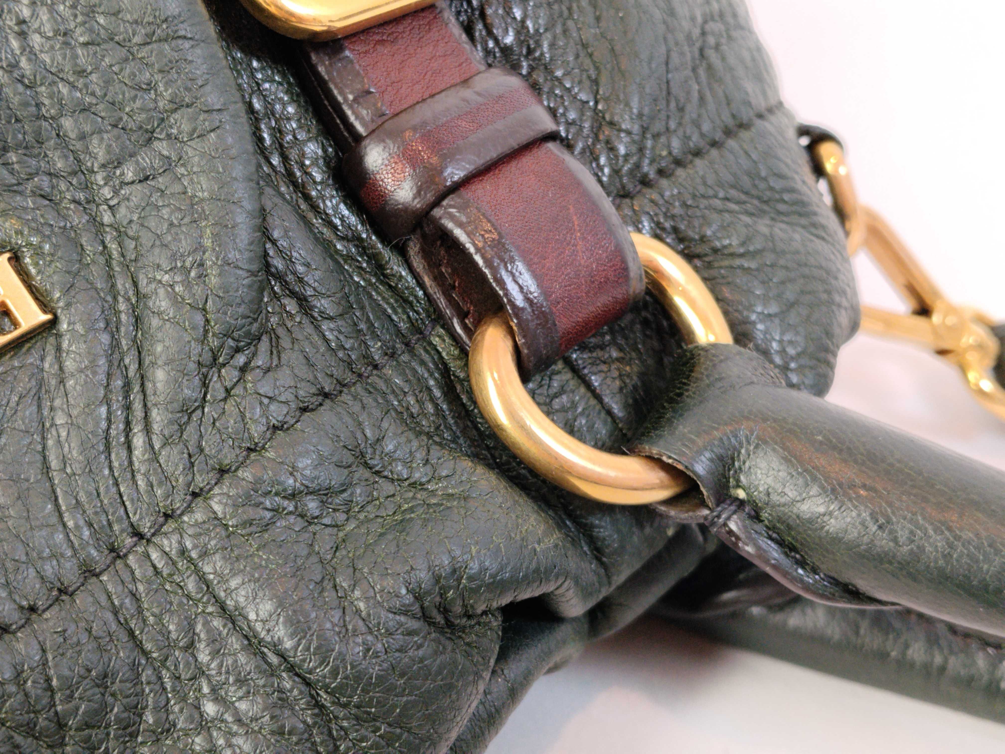 Green Leather Shirring Tote Bag (Handbag) — view 7