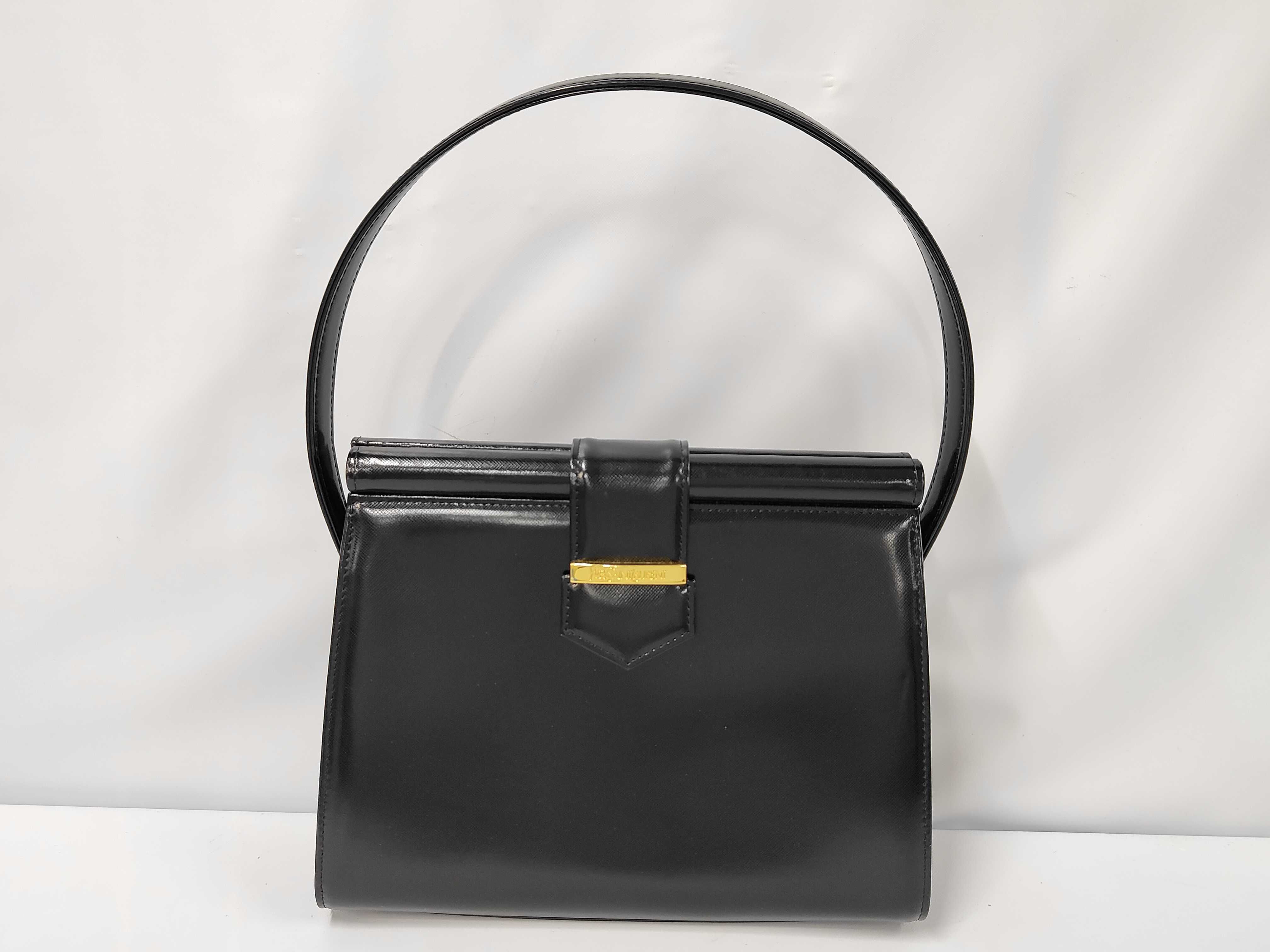 logo plate handbag, leather, black shoulder bag